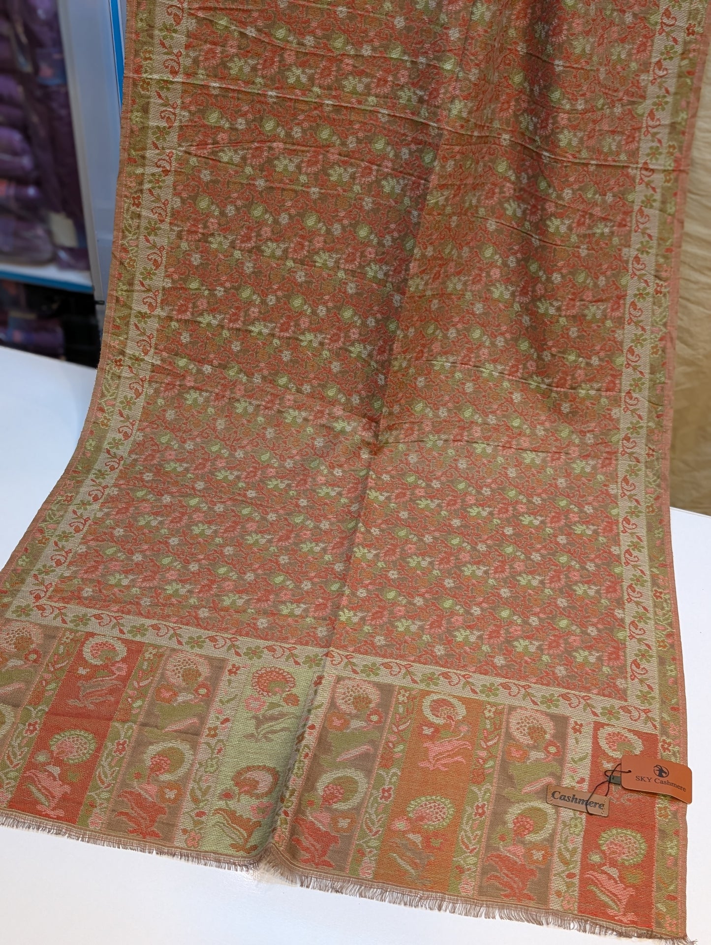 Kani Stole Sky Cashmere Acrylic Wool | Weaved Kani Wool Stole Rust