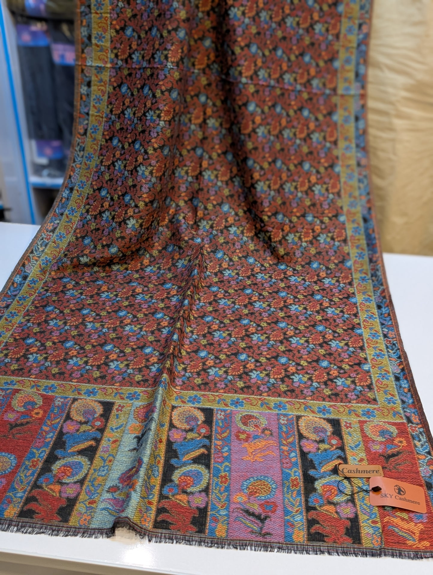 Kani Stole Sky Cashmere Acrylic Wool | Weaved Kani Wool Stole black