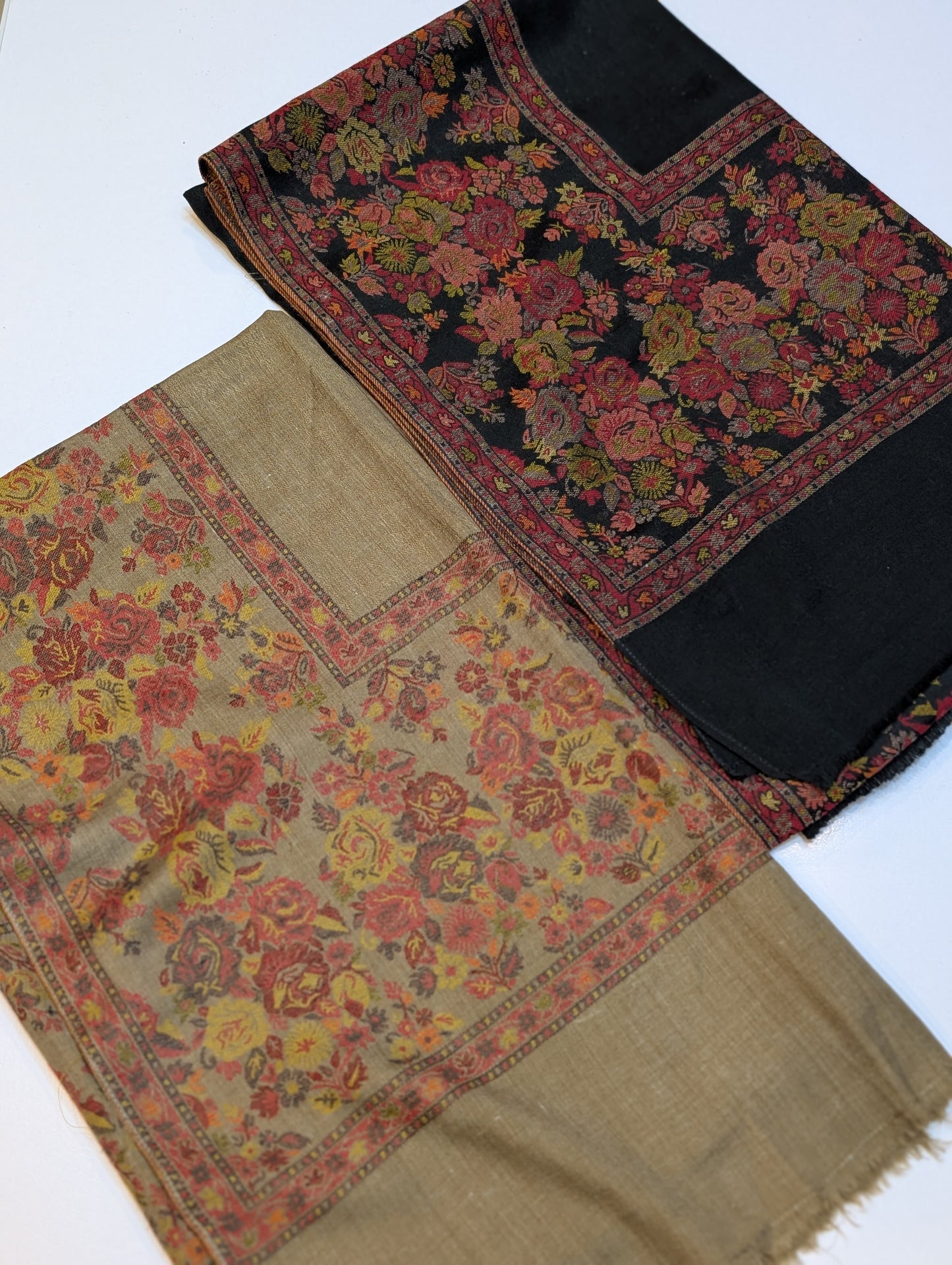 Pashmina Wool Kani Border Shawl in Full Size Multi Color Black