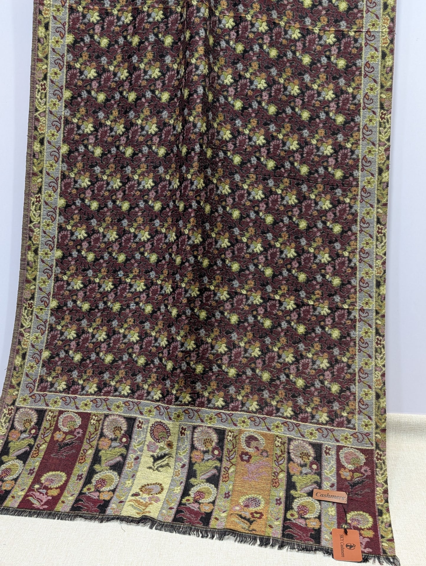 Kani Stole Sky Cashmere Acrylic Wool | Weaved Kani Wool Stole Burgundy