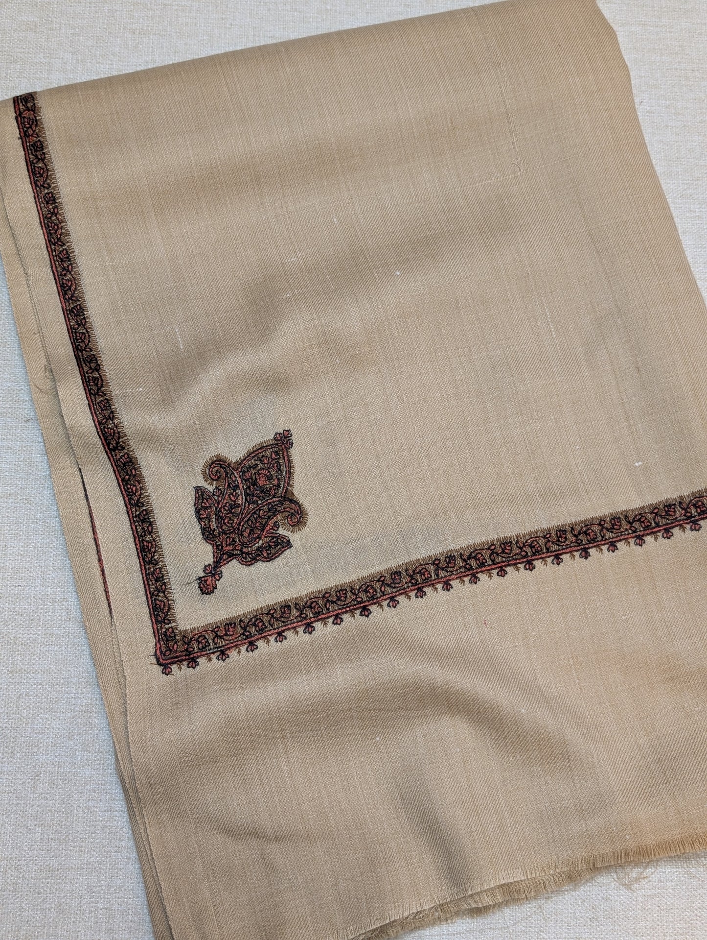 Kingri Border Embroidered Pashmina Shawl | Light Skin