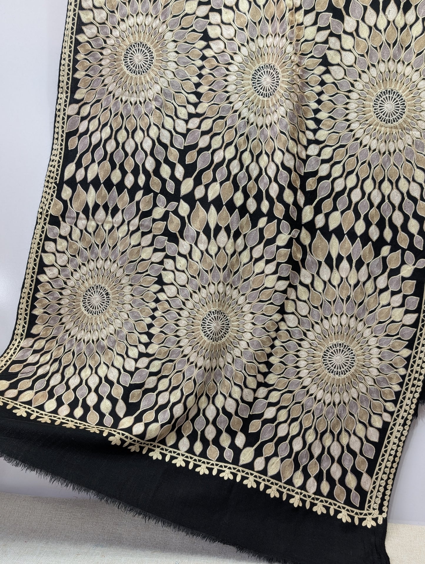 Pashmina Stole Suraj Jaal Full Embroidery Kashmiri Work in Sale Price perfect Gift