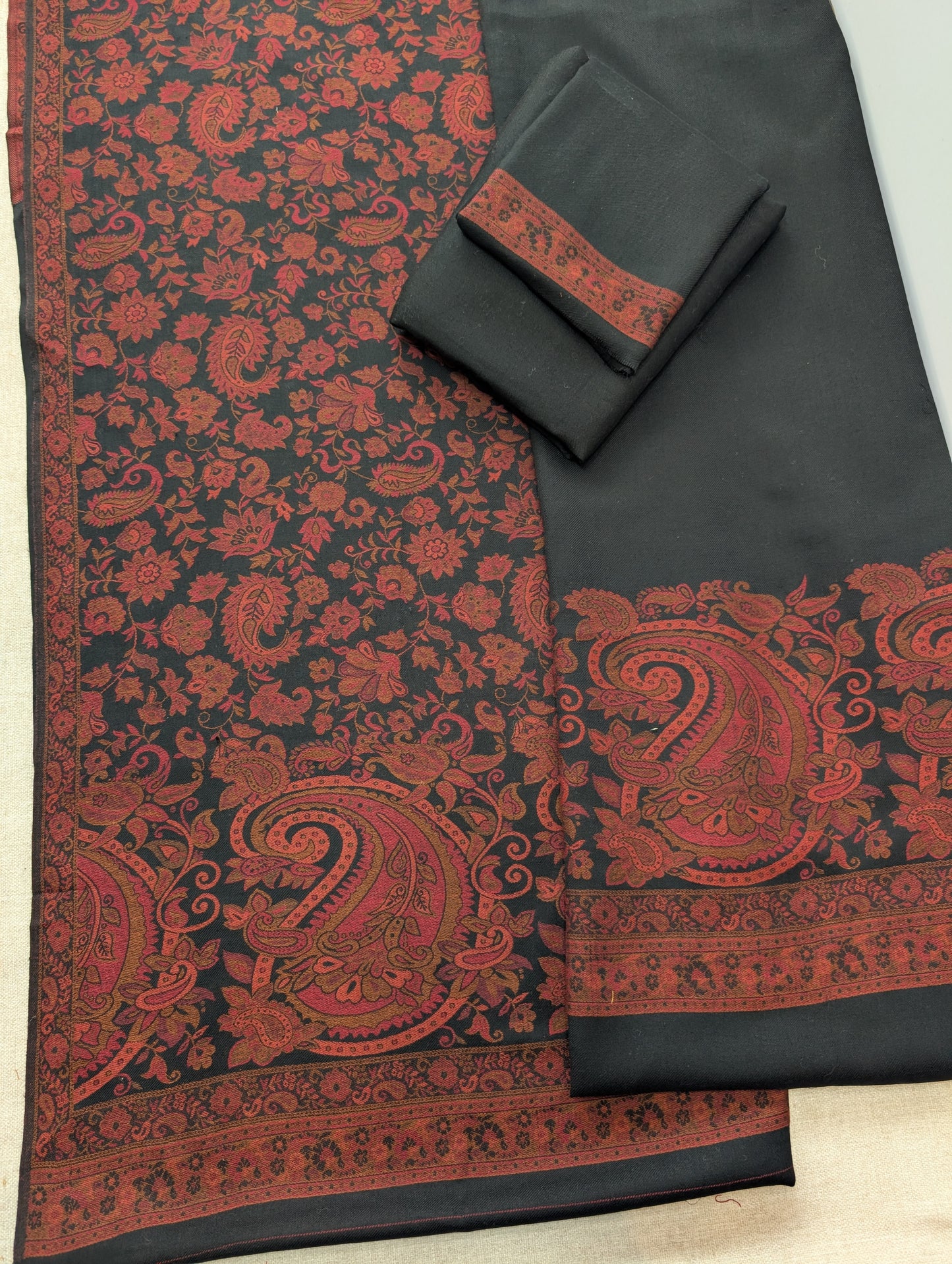 Special Kani 3 Piece Unstitched Suit | Black Jaal