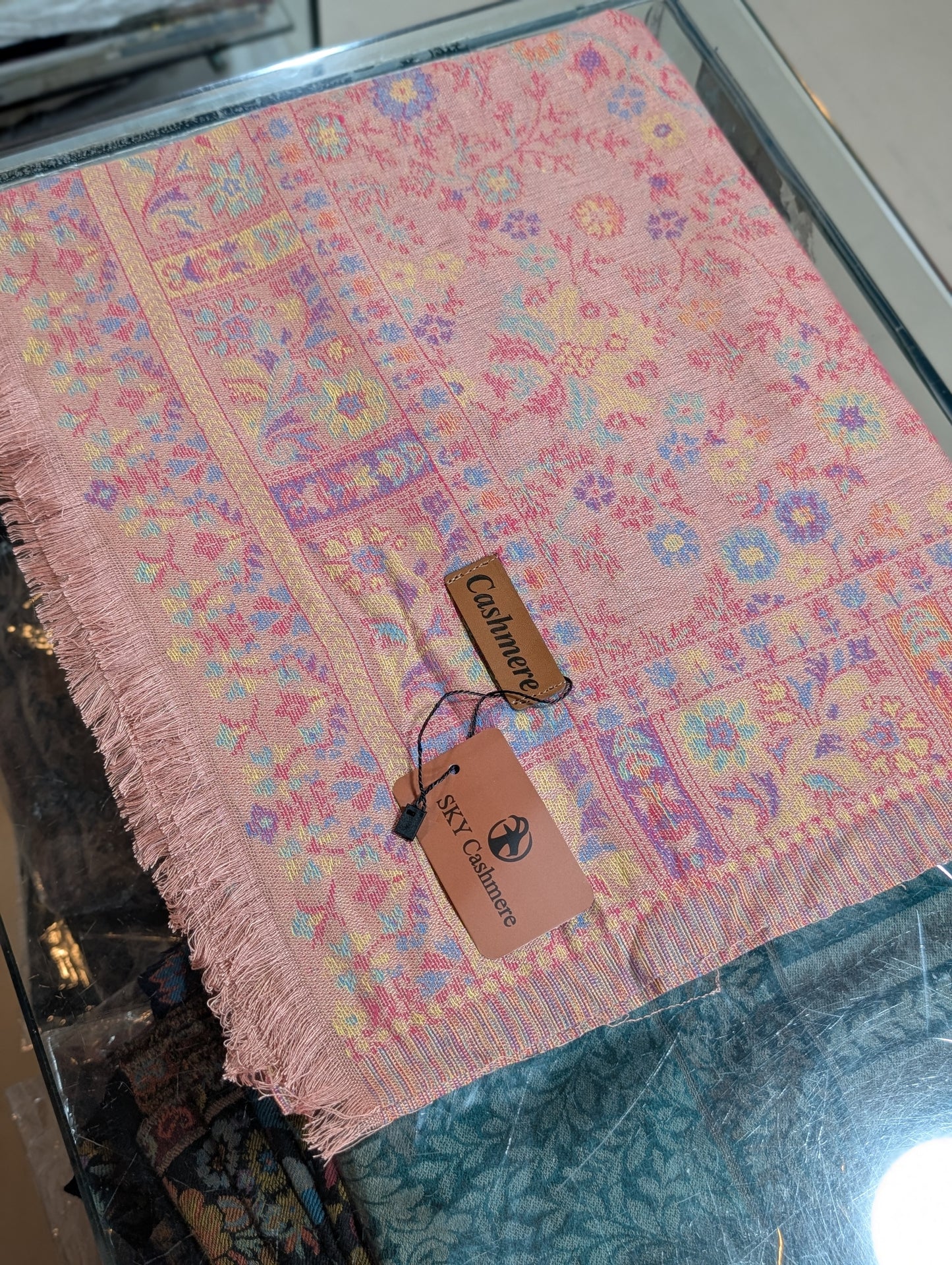 New Kani Stole Sky Cashmere Acrylic Wool | Weaved Kani Wool Stole | Tea Pink