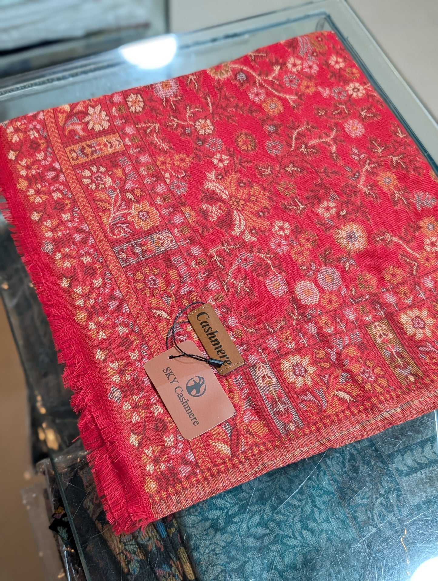 New Kani Stole Sky Cashmere Acrylic Wool | Weaved Kani Wool Stole | Red