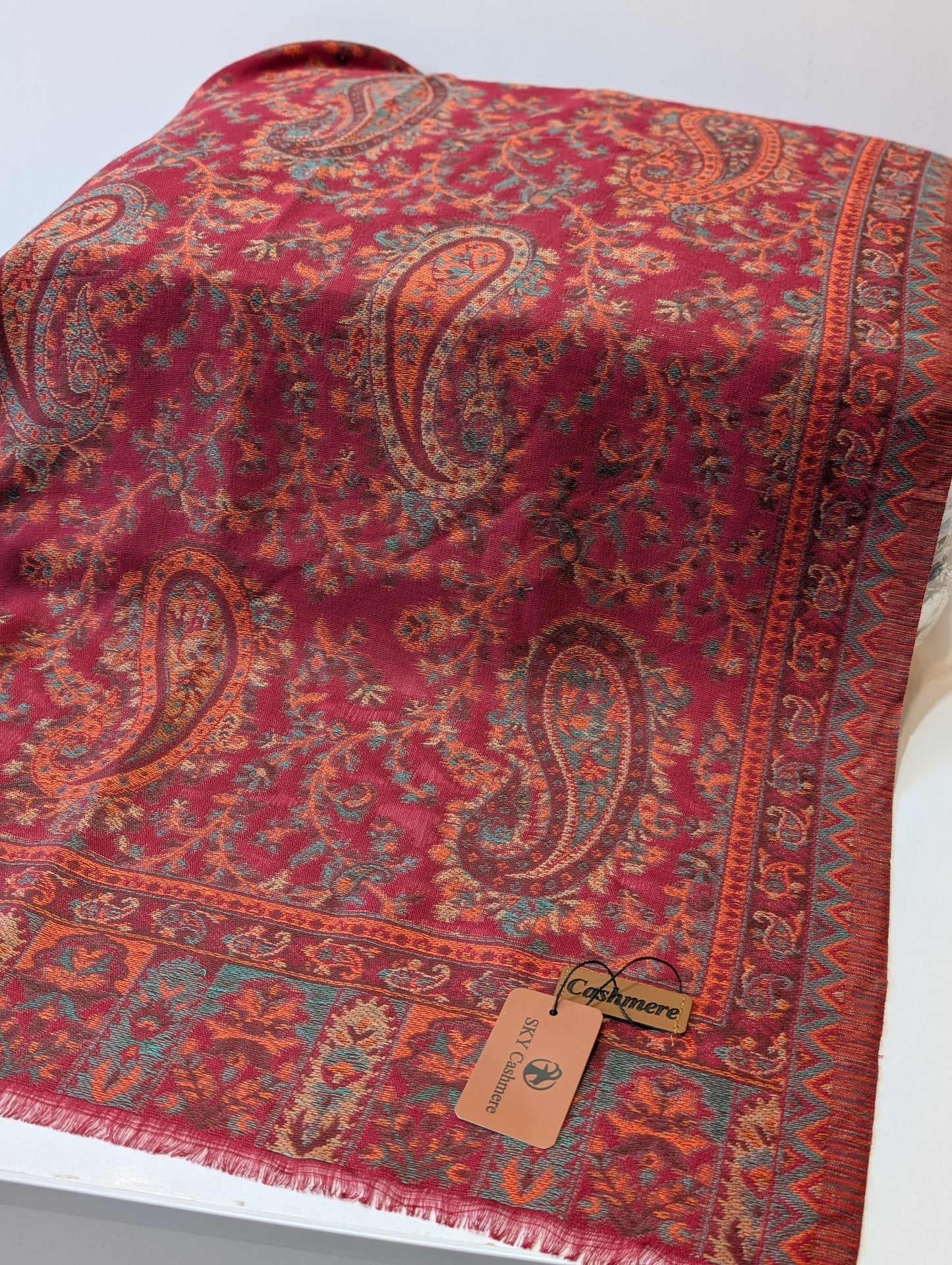 Kani Paisley Stole Sky Cashmere Acrylic Wool | Weaved Kani Wool Stole | Maroon