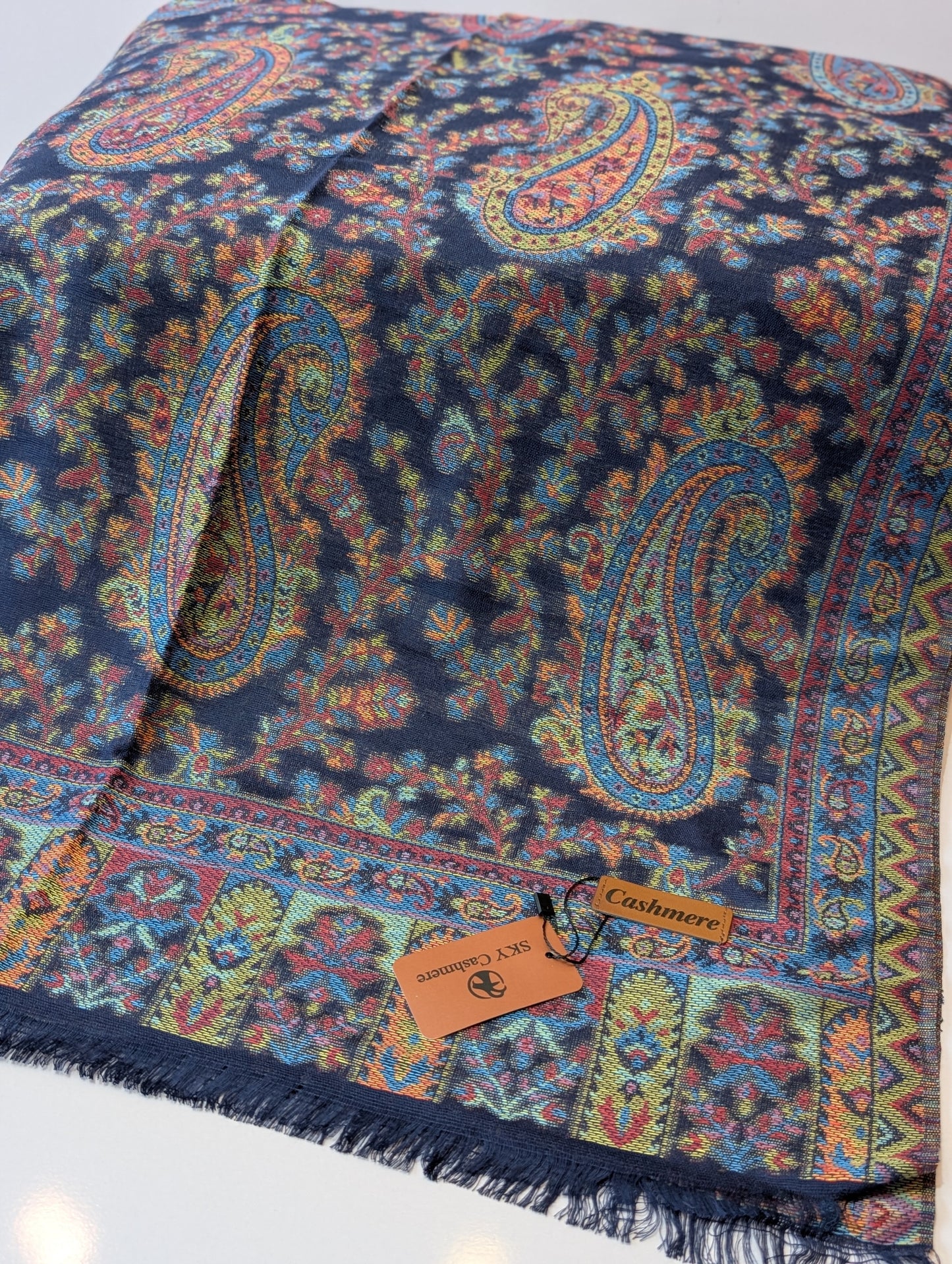 Kani Paisley Stole Sky Cashmere Acrylic Wool | Weaved Kani Wool Stole | Blue