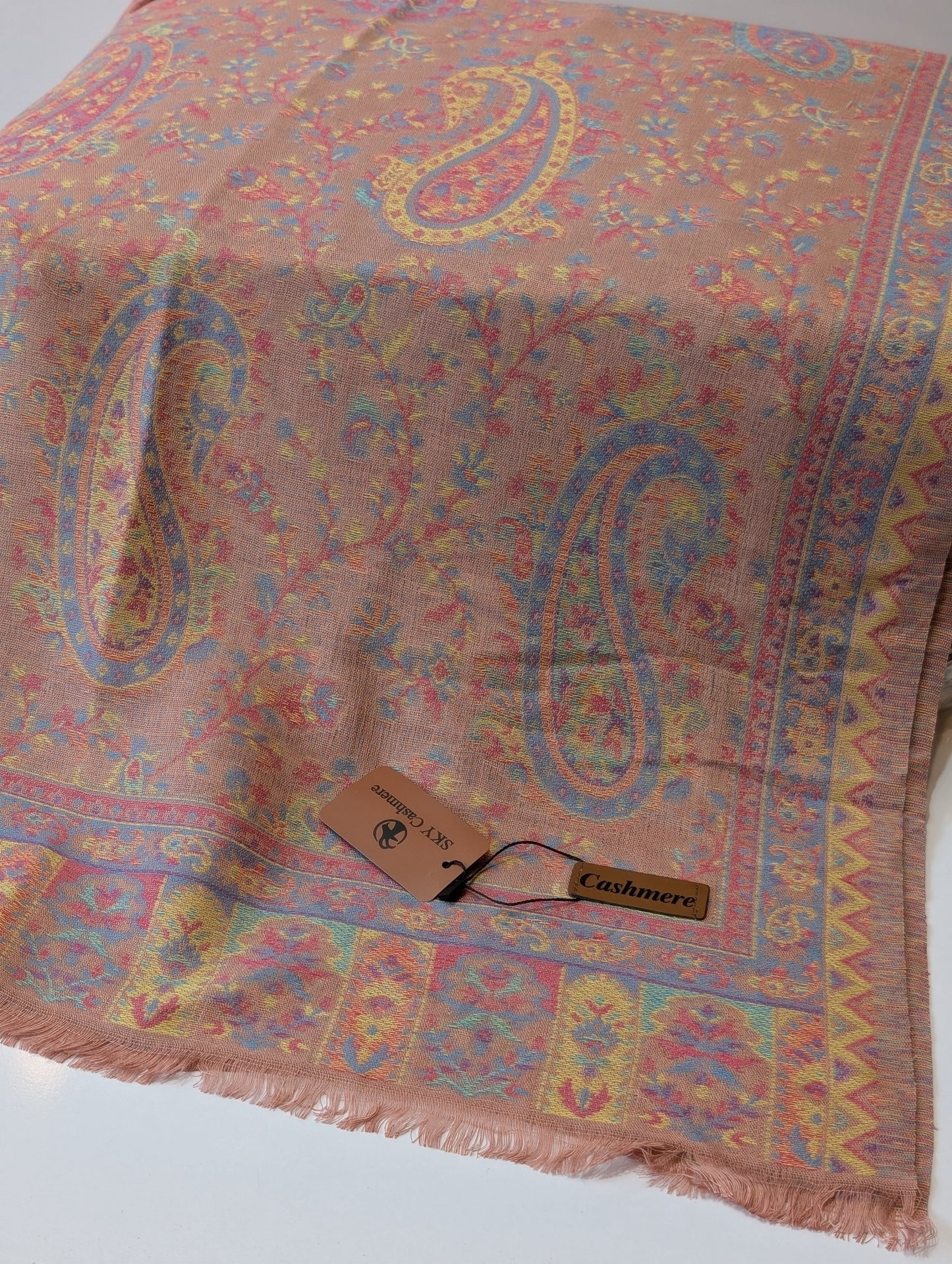 Kani Paisley Stole Sky Cashmere Acrylic Wool | Weaved Kani Wool Stole | Tea Pink