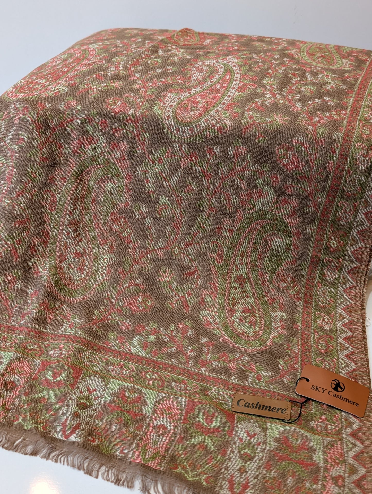 Kani Paisley Stole Sky Cashmere Acrylic Wool | Weaved Kani Wool Stole | Dark Skin