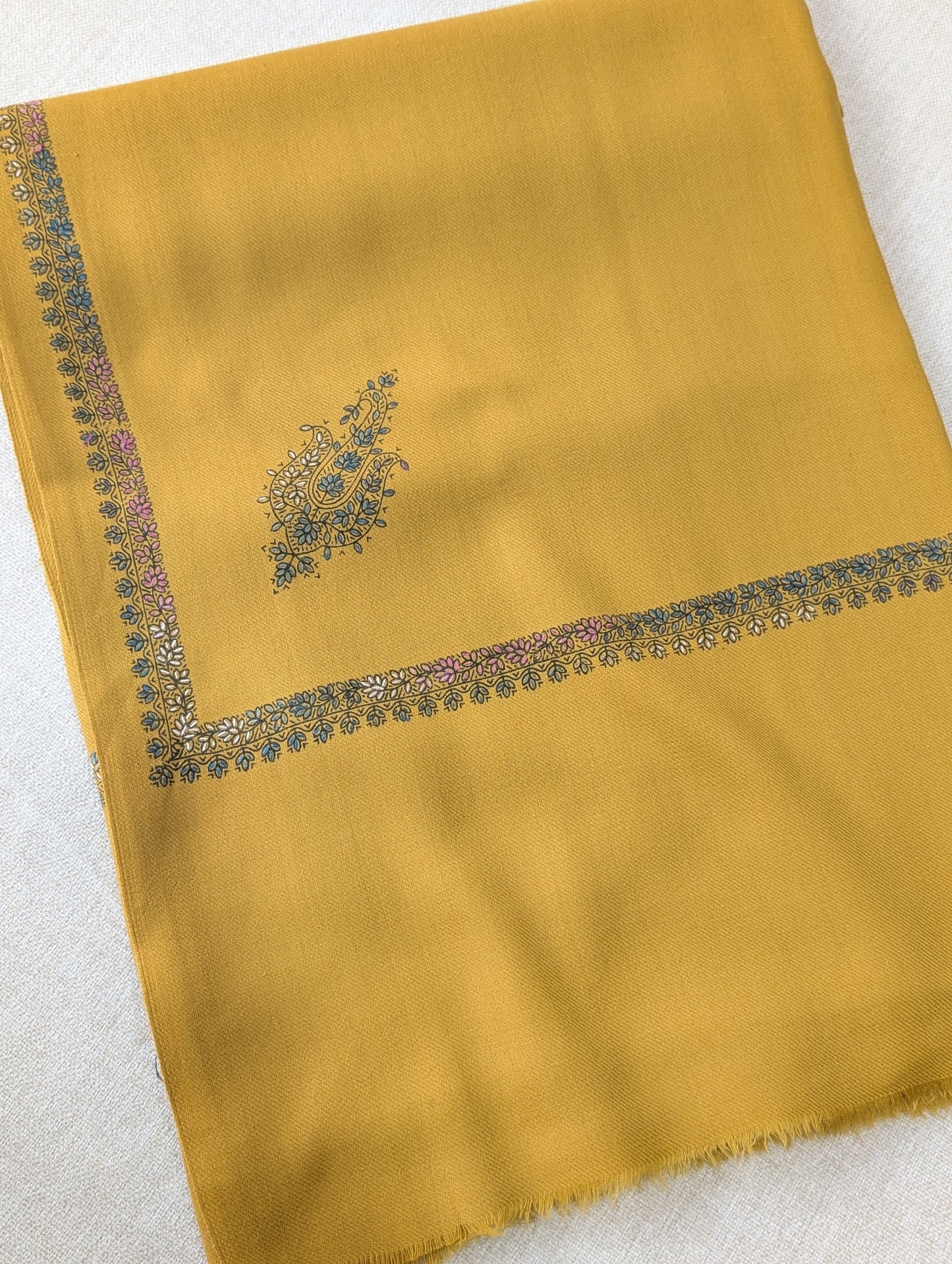 Pashmina Shawl Kingri Border Embroidery | Handmade Shawl Perfect Gift | Mustard