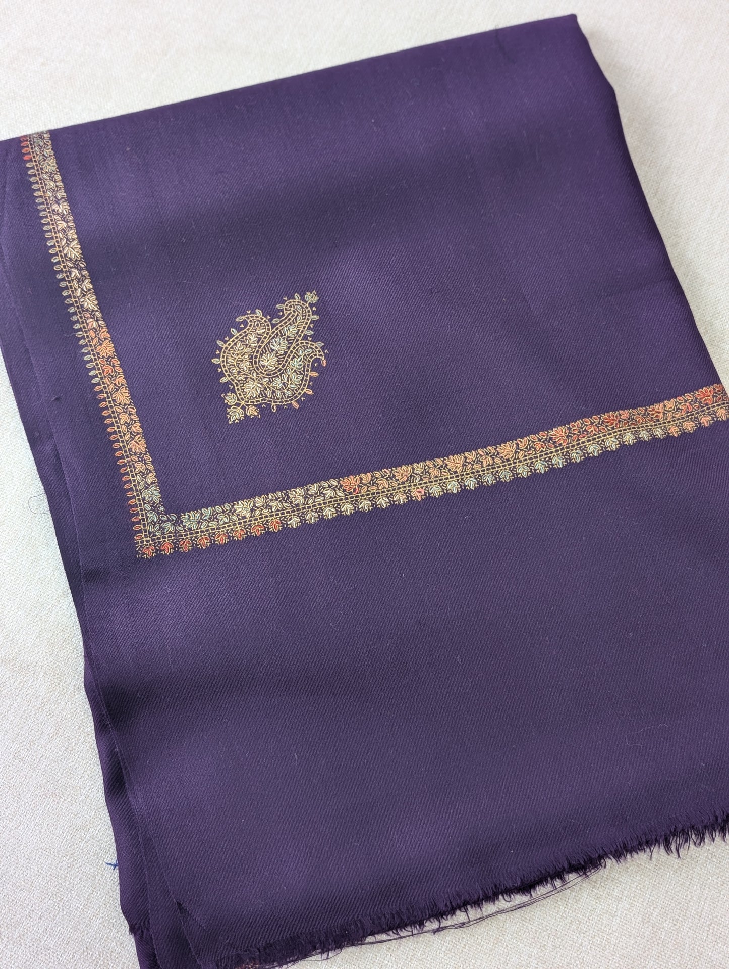 Pashmina Shawl Kingri Border Embroidery | Handmade Shawl Perfect Gift | Dark Purple