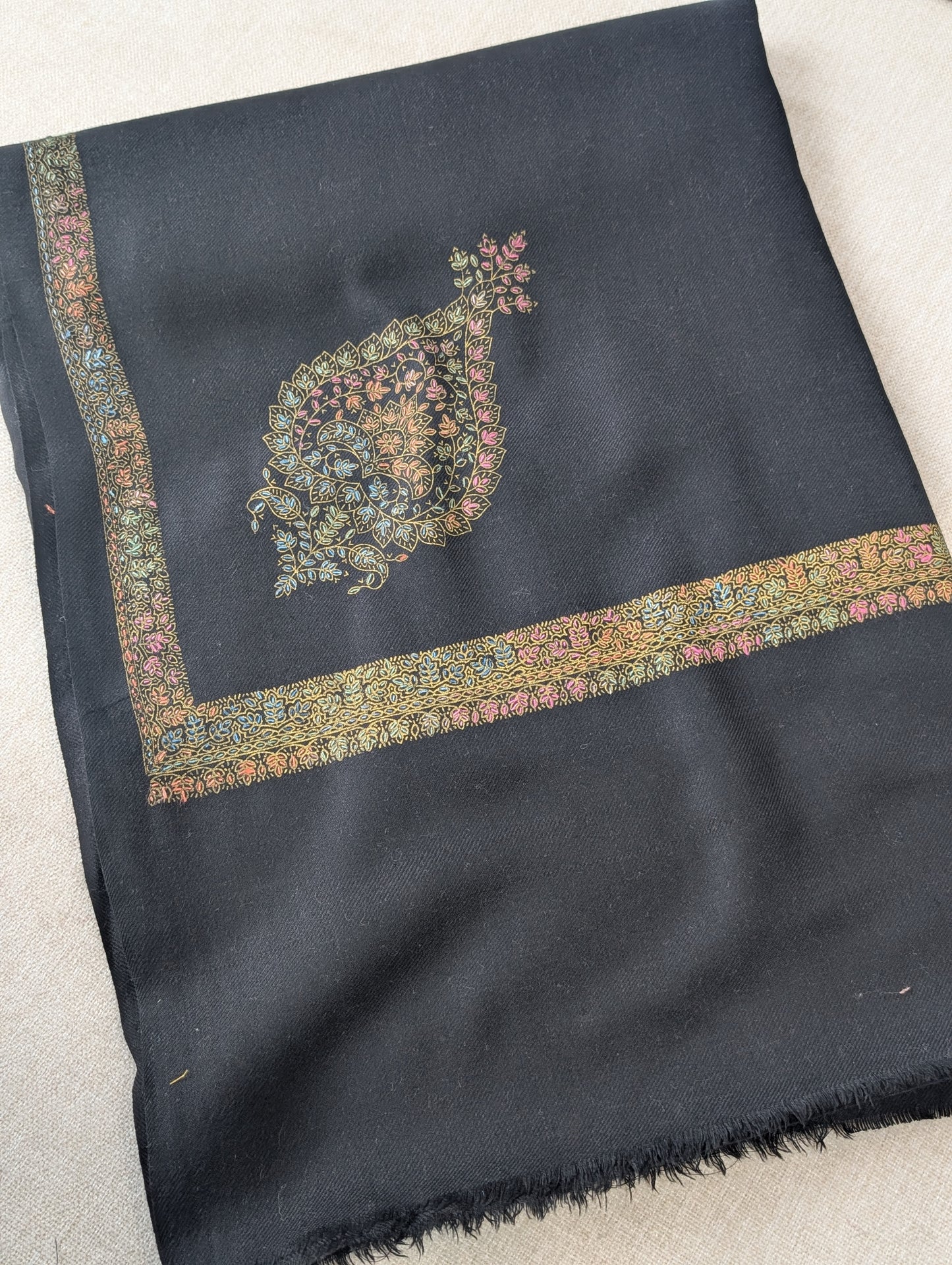 Pashmina Shawl Kingri Border Embroidery | Handmade Shawl Perfect Gift | Black