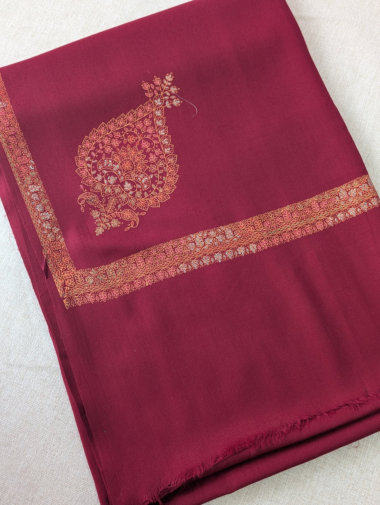 Pashmina Shawl Kingri Border Embroidery | Handmade Shawl Perfect Gift | Maroon