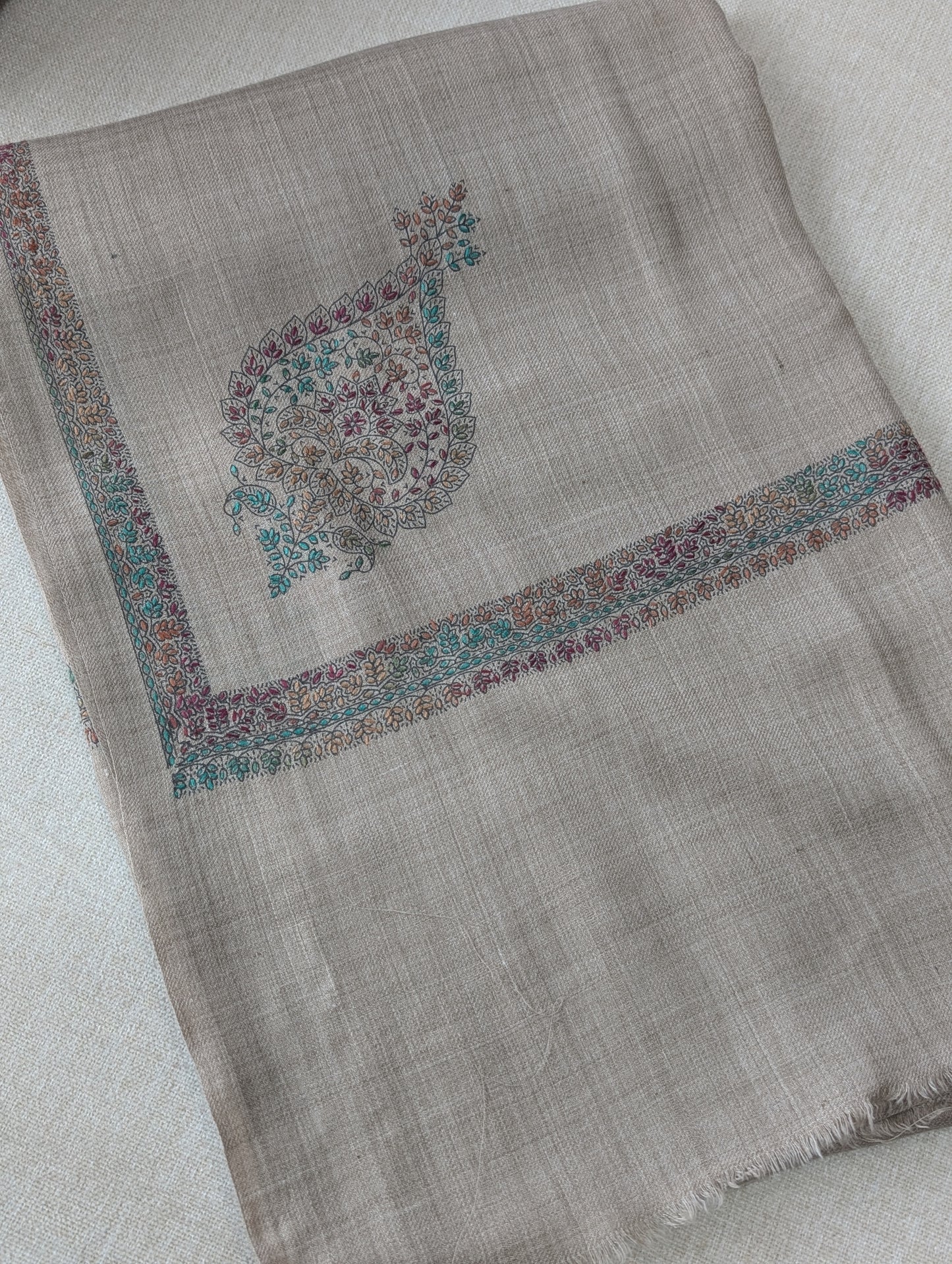 Pashmina Shawl Kingri Border Embroidery | Handmade Shawl Perfect Gift | Skin Grey