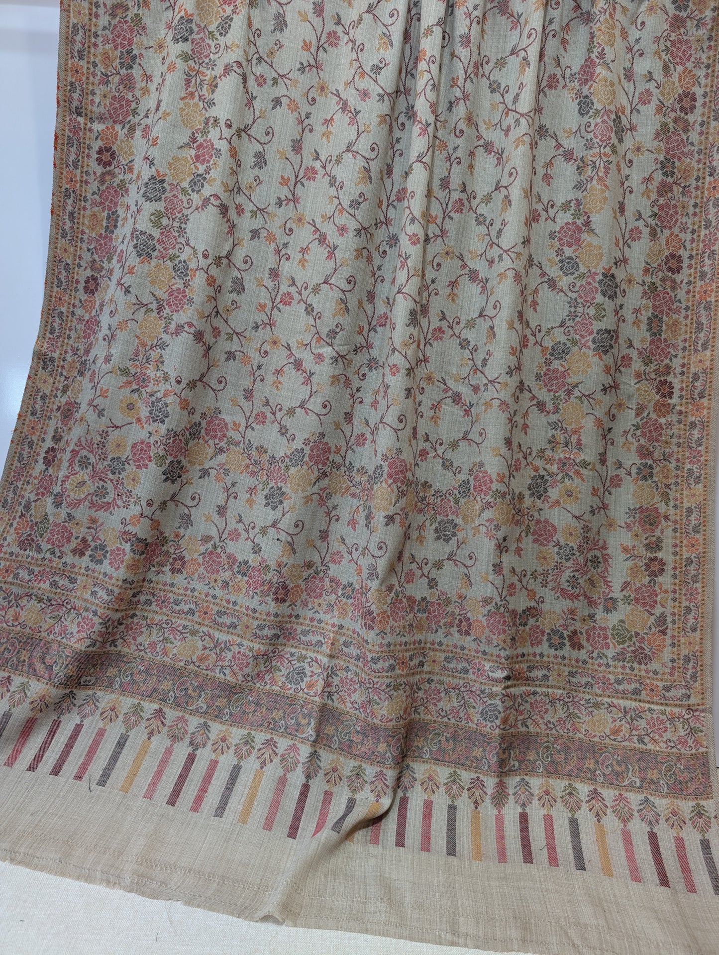Pashmina Wool Kani Border Shawl in Full Size Multi Color Skin