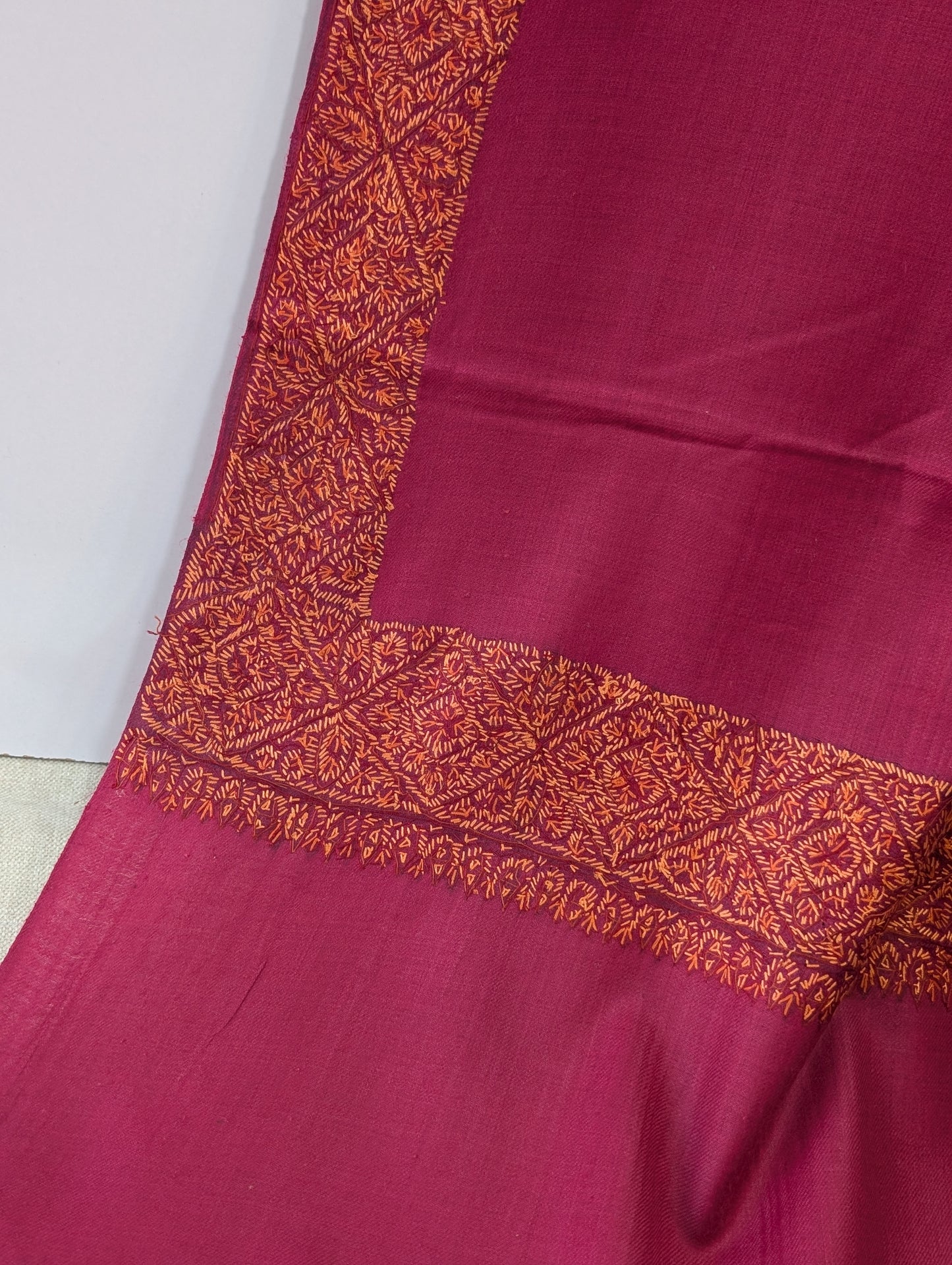 Kashmiri Shawl | Handmade Border Embroidery Made in Kashmir Pure Pashmina | Magenta