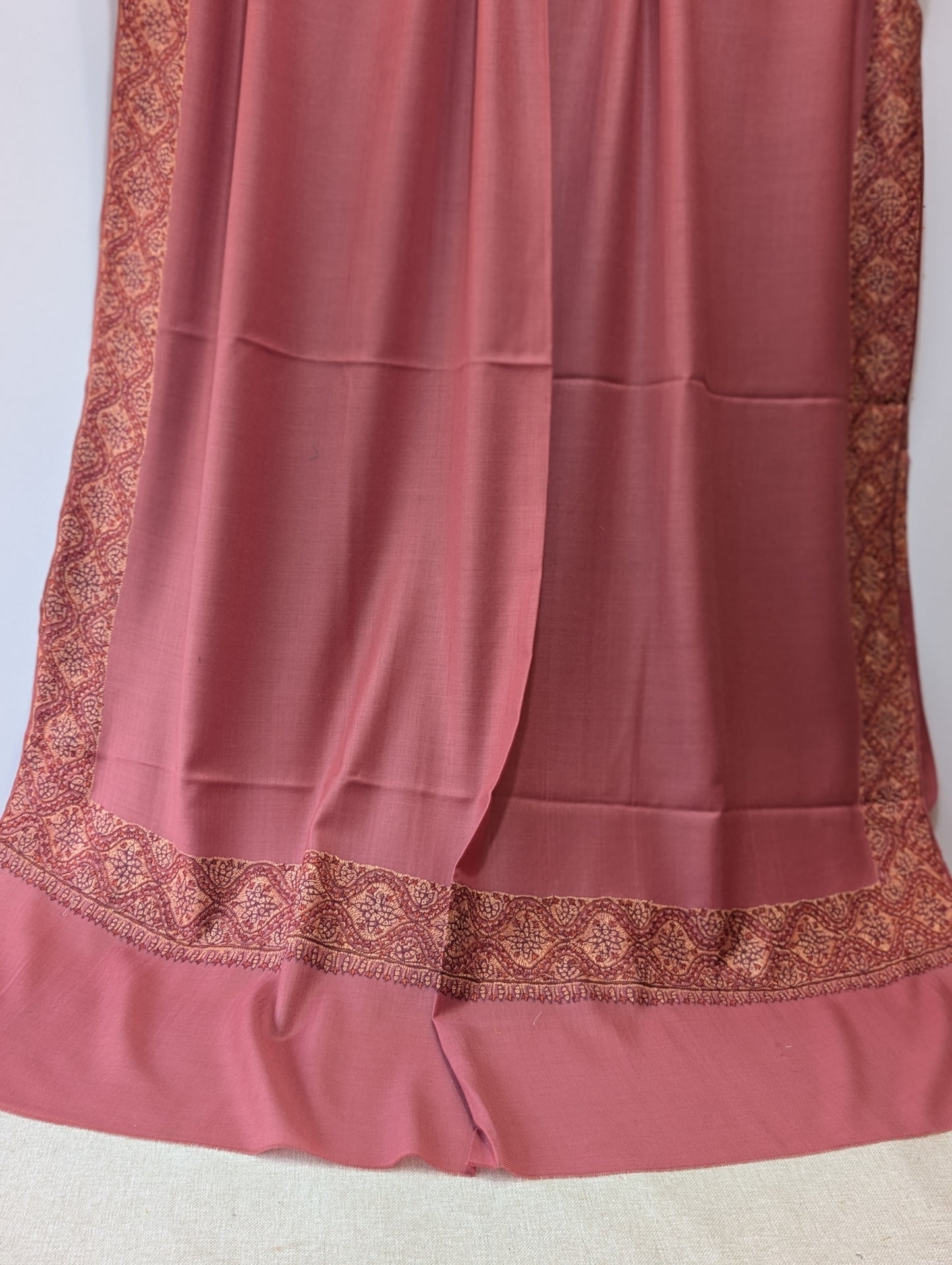 Kashmiri Shawl | Handmade Border Embroidery Made in Kashmir Pure Pashmina | Tea Pink