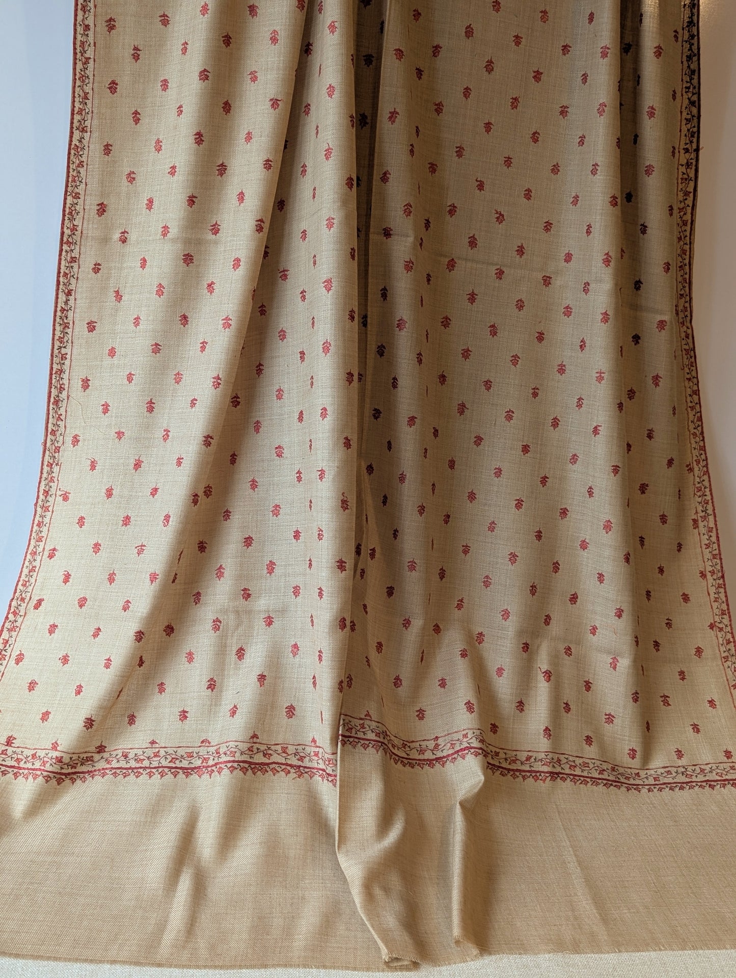 Kashmiri Shawl | Handmade Border Bouti Jaal Embroidery Made in Kashmir | Skin