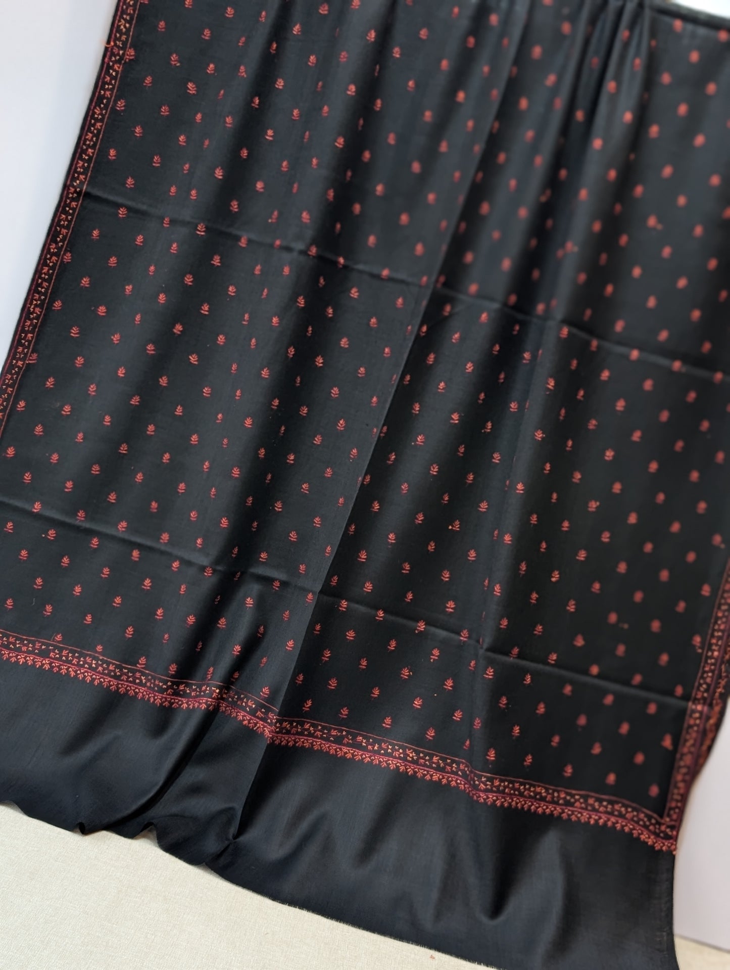 Kashmiri Shawl | Handmade Border Bouti Jaal Embroidery Made in Kashmir | Black