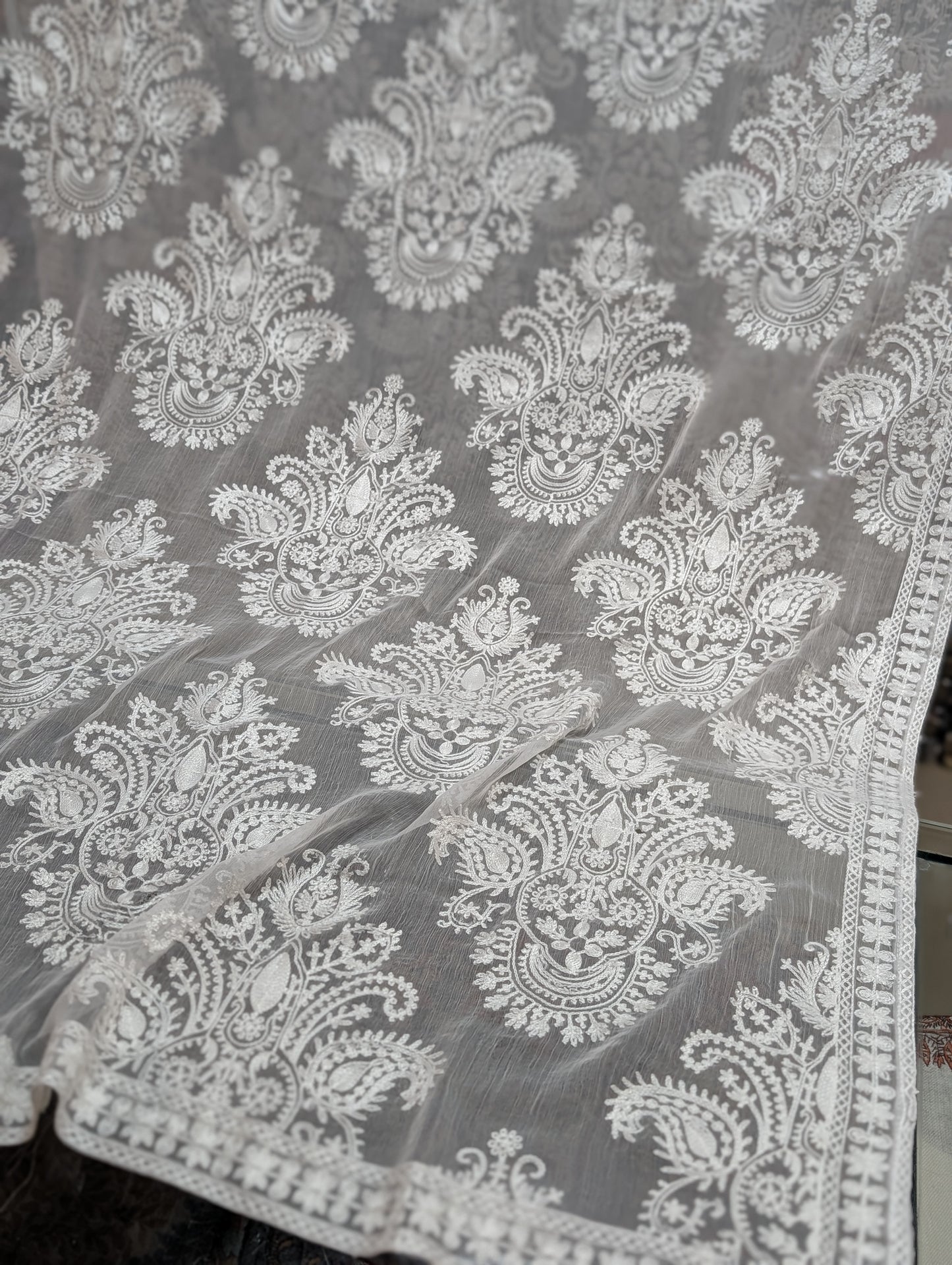 Crinkle Chiffon Embroidered Dupatta (Not Dyeable) | White