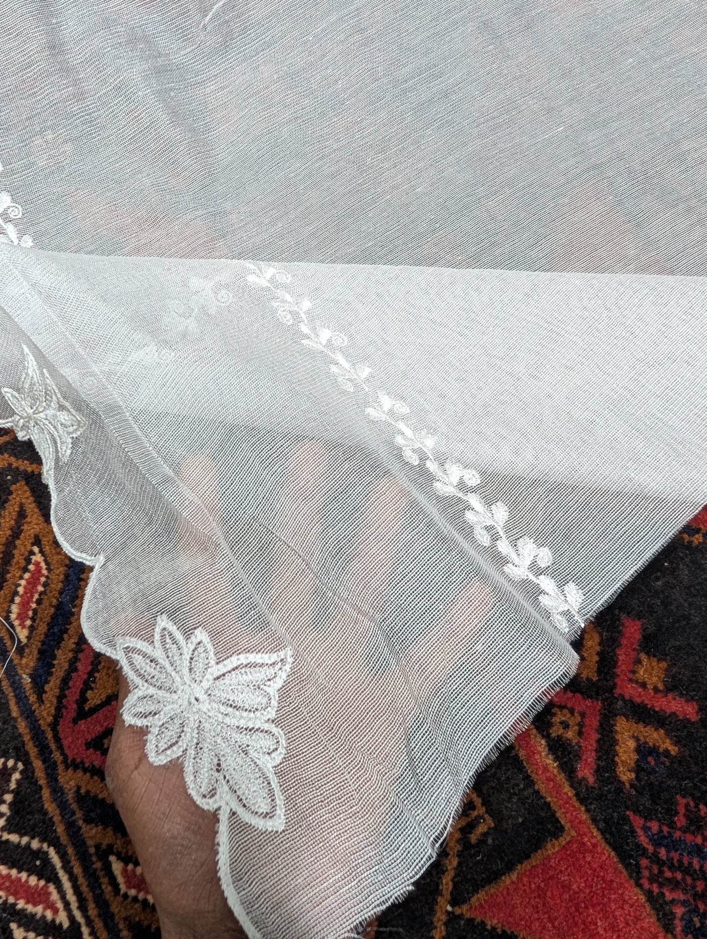 Cotton Net Embroidered Dupatta Border and Bouti Work