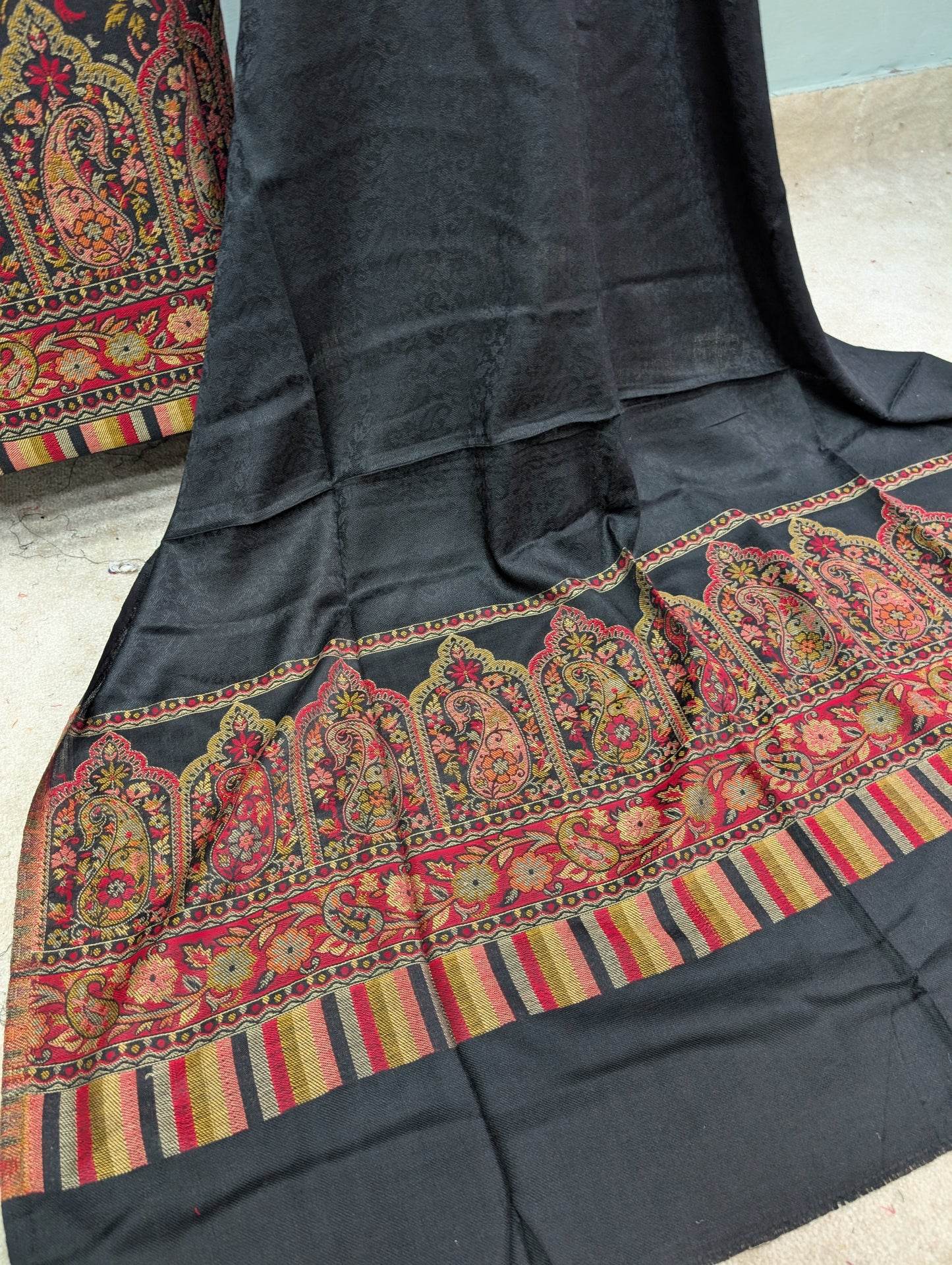 New Kani Pashmina Allover Design 3 Piece Unstitched Suit | Black
