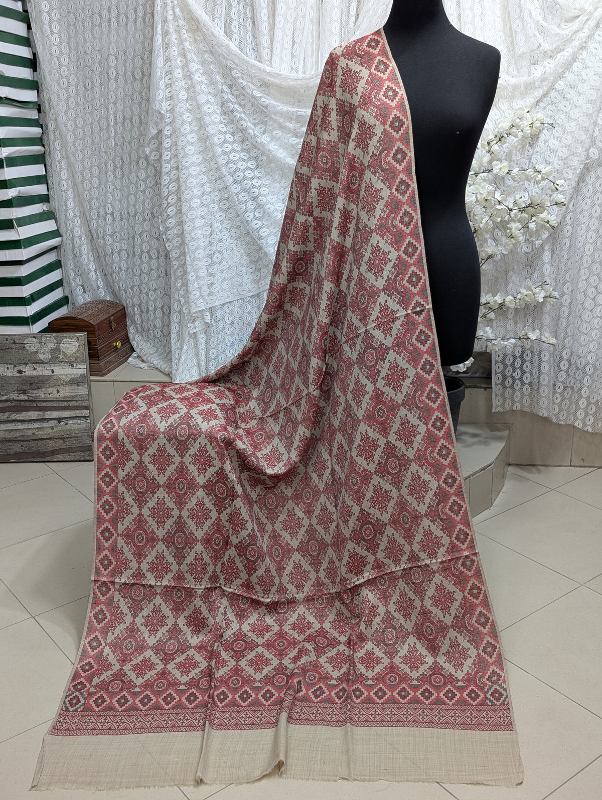Pashmina Wool Multi Kani Shawl in Full Size | Multi Kani Work | Skin Maroon