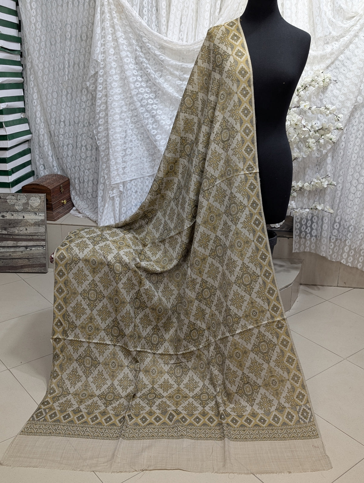 Pashmina Wool Multi Kani Shawl in Full Size | Multi Kani Work | Skin Green