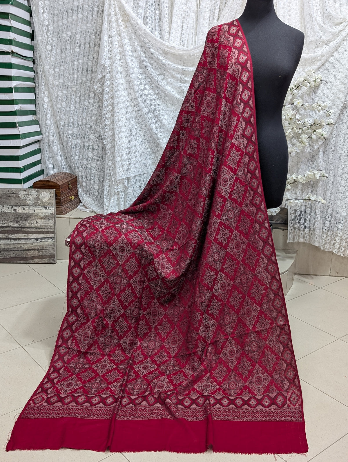 Pashmina Wool Multi Kani Shawl in Full Size | Multi Kani Work | Maroon