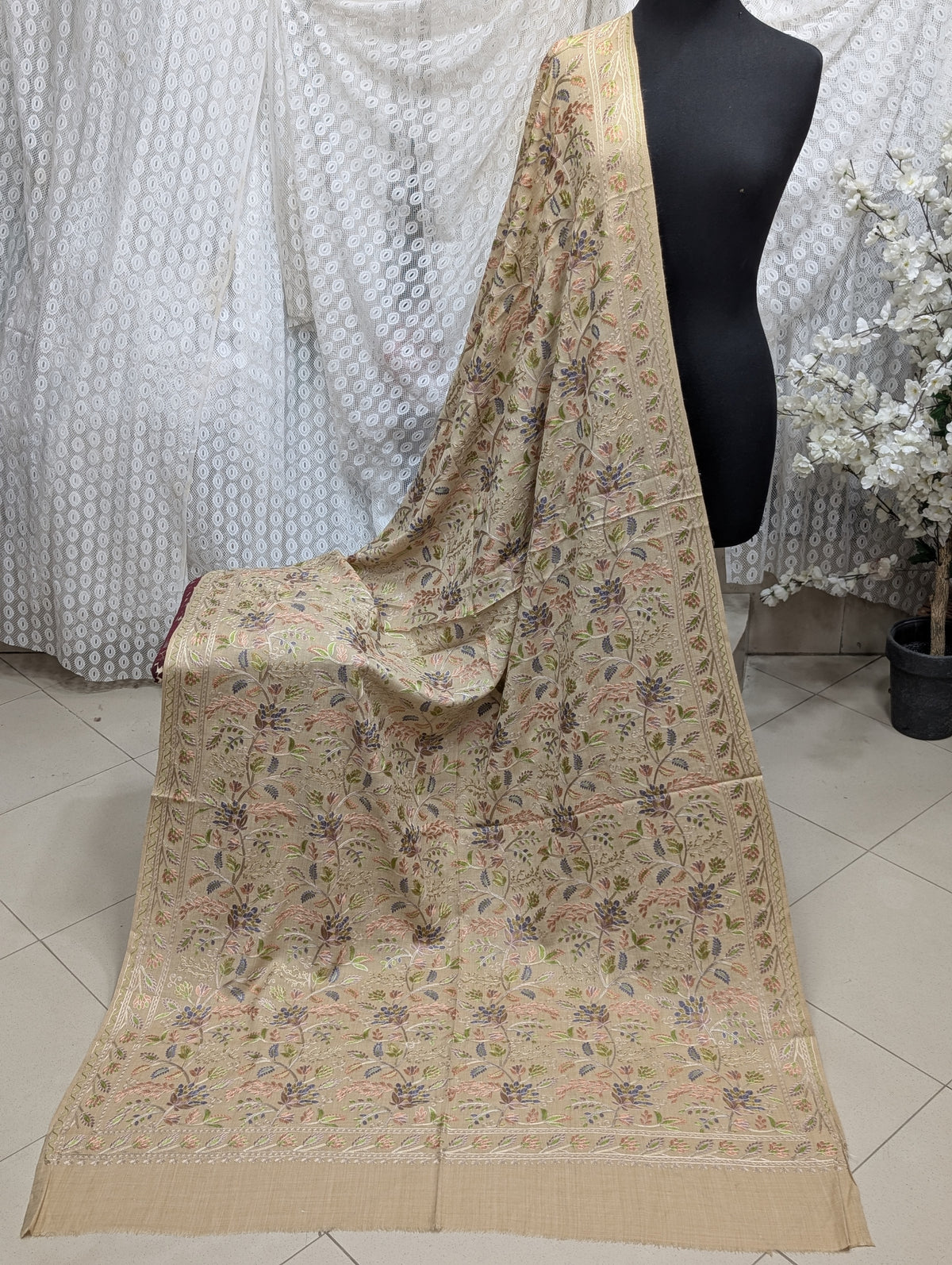 Kashmiri Jaal Shawl | Full Embroidered Shawl Resham Work Aar Embroidery | Skin