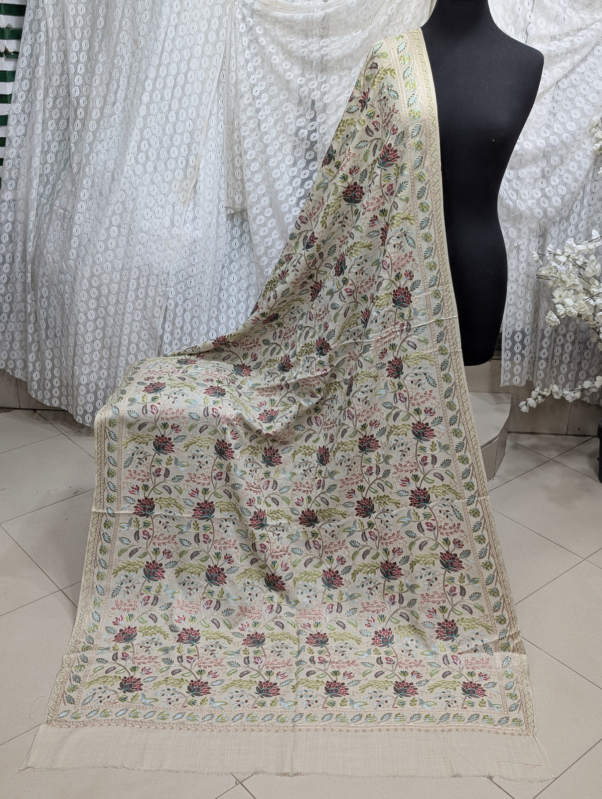 Kashmiri Jaal Shawl | Full Embroidered Shawl Resham Work Aar Embroidery | Skin