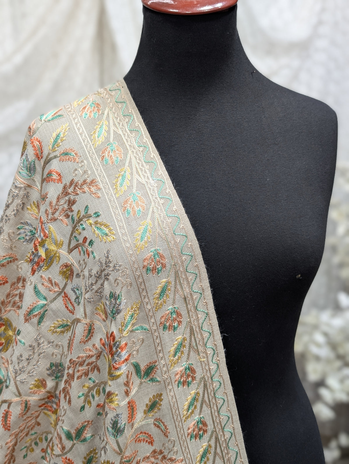 Kashmiri Jaal Shawl | Full Embroidered Shawl Resham Work Aar Embroidery | Skin