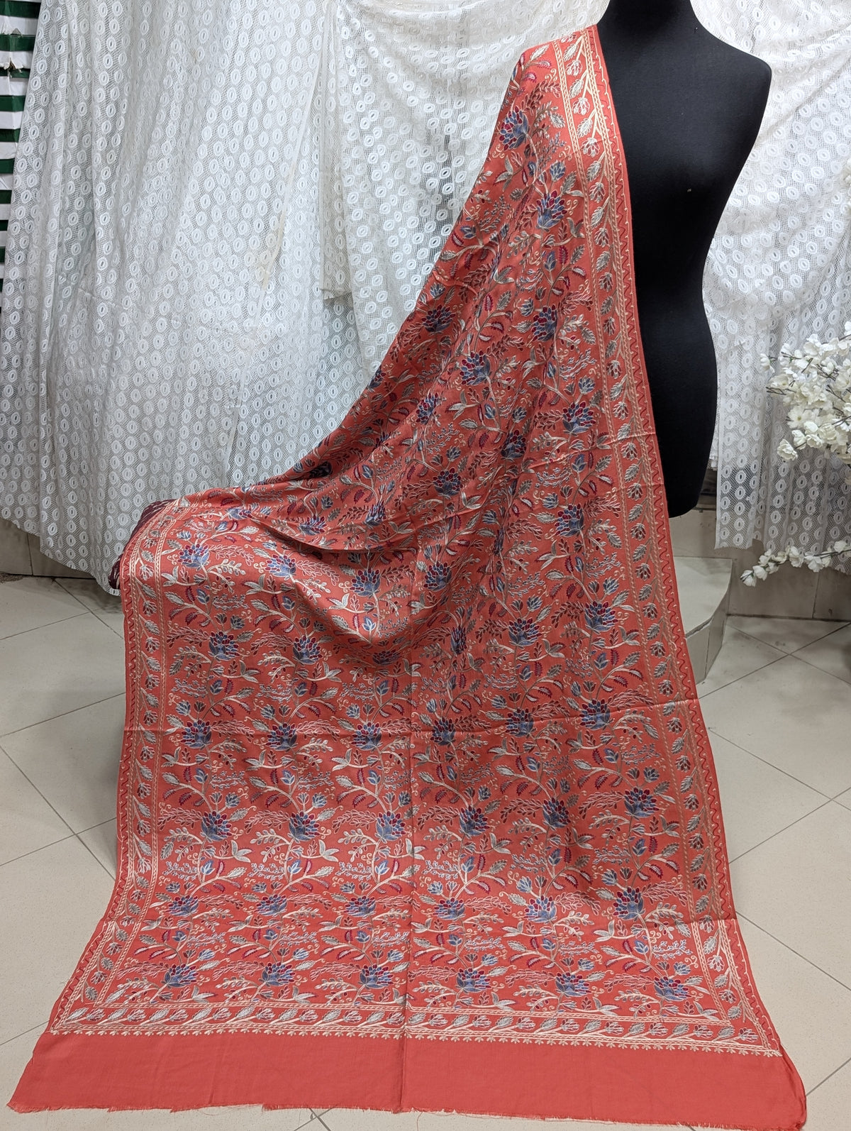 Kashmiri Jaal Shawl | Full Embroidered Shawl Resham Work Aar Embroidery | Pink