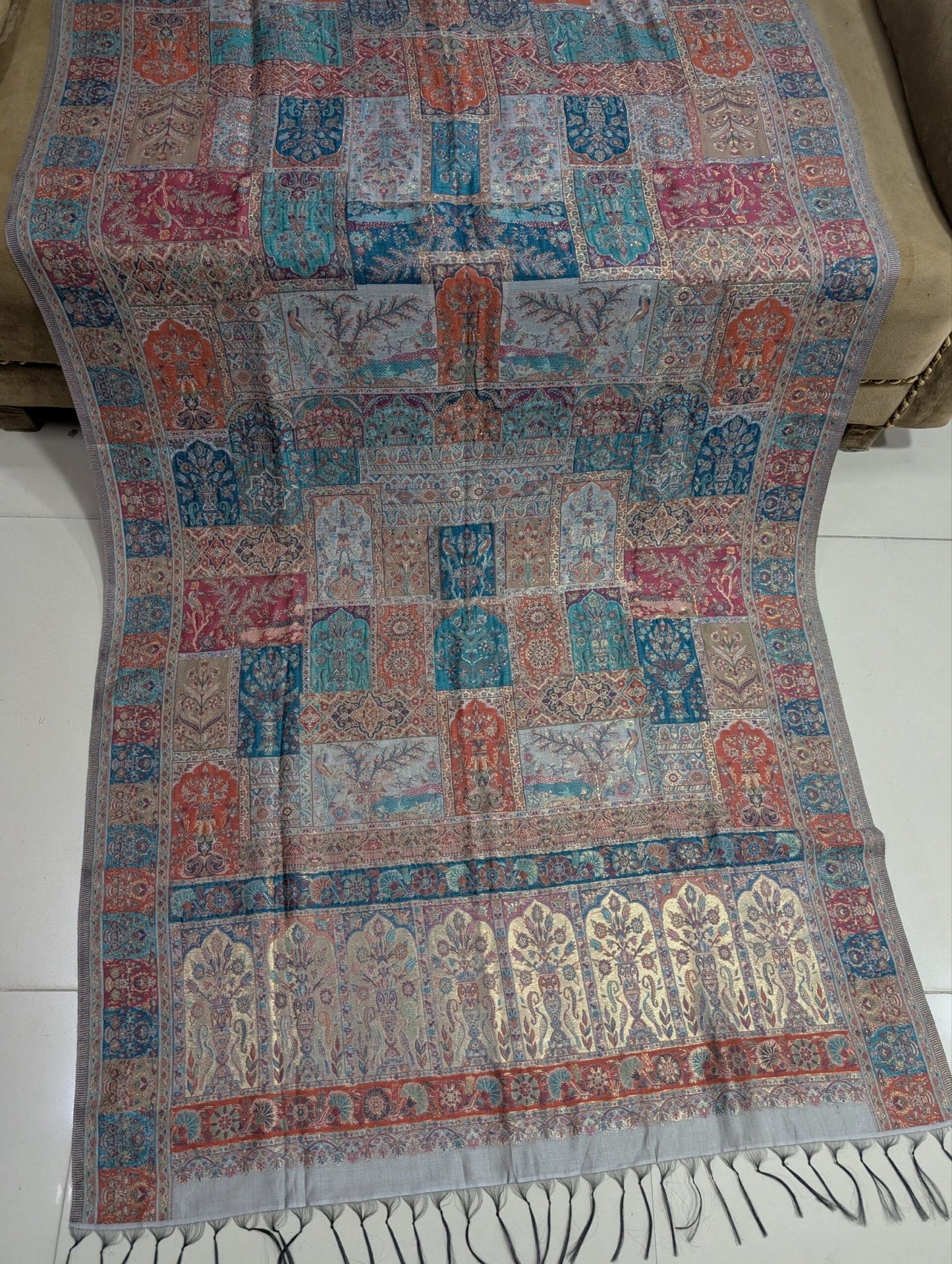 Luxury Kani Silk Dupatta Shawl, Wedding Wrap Perfect Gift Made in Kashmir