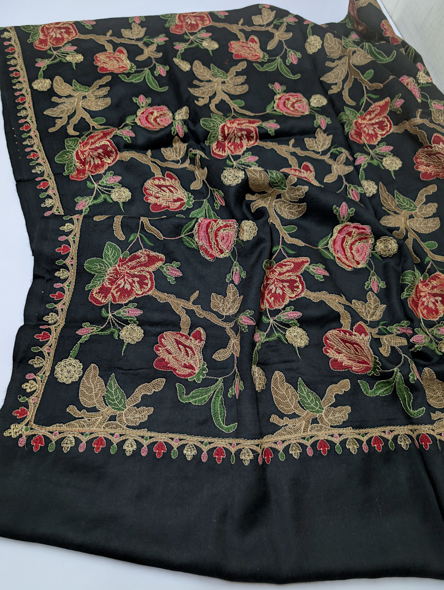 Gulabkar Pashmina Embroidered Shawl Fancy Tilla and Thread Work Perfect Gift | Black
