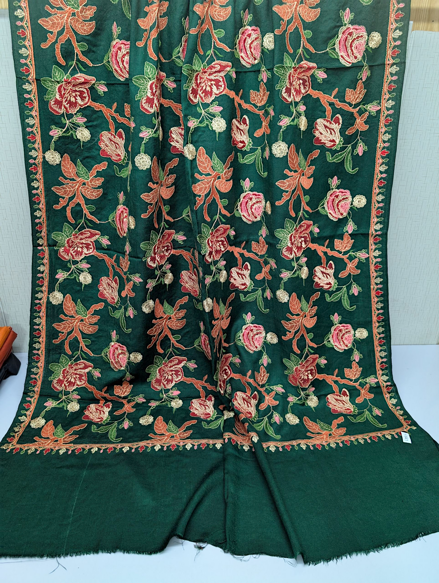 Gulabkar Pashmina Embroidered Shawl Fancy Tilla and Thread Work Perfect Gift | Dark Green