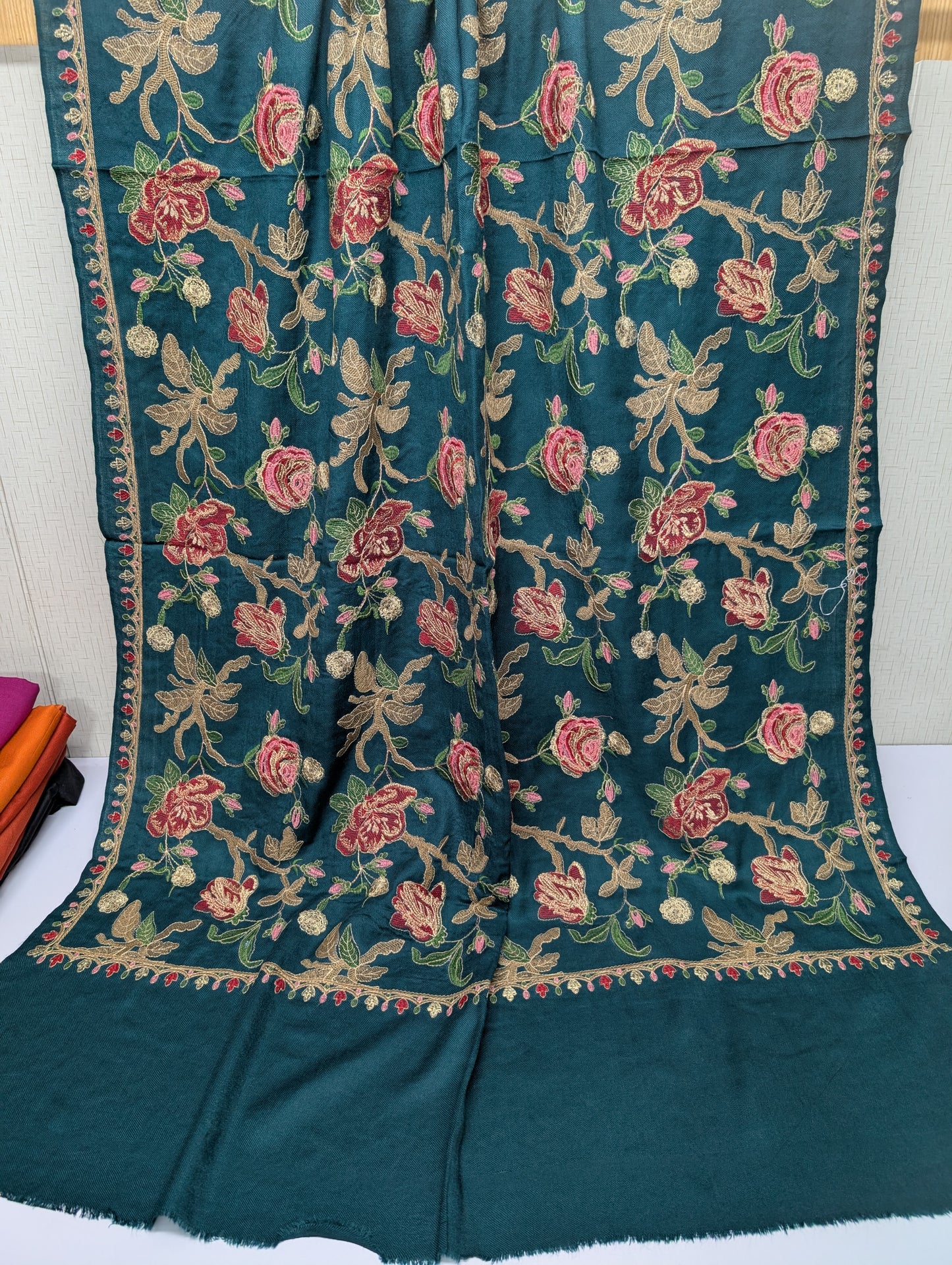Gulabkar Pashmina Embroidered Shawl Fancy Tilla and Thread Work Perfect Gift | Zinc