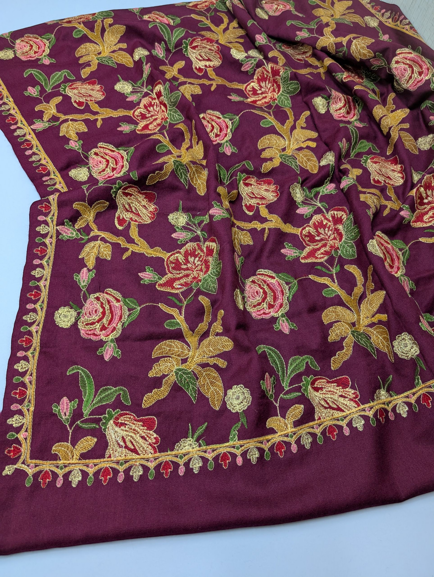 Gulabkar Pashmina Embroidered Shawl Fancy Tilla and Thread Work Perfect Gift | Magenta