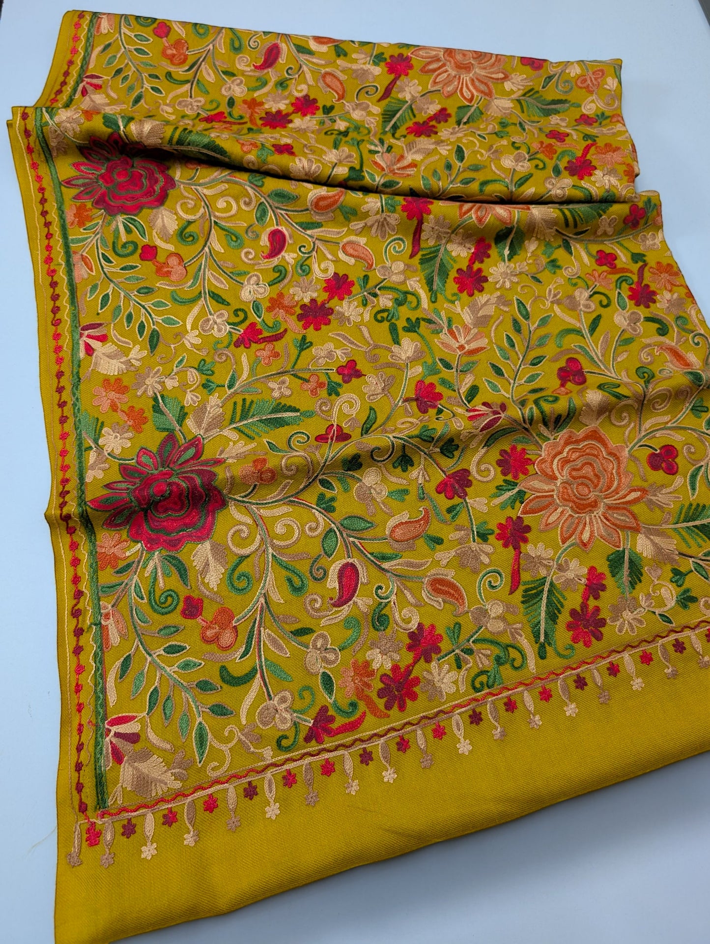 Pashmina Shawl Full Size | Kashmiri Embroidery | Mustard