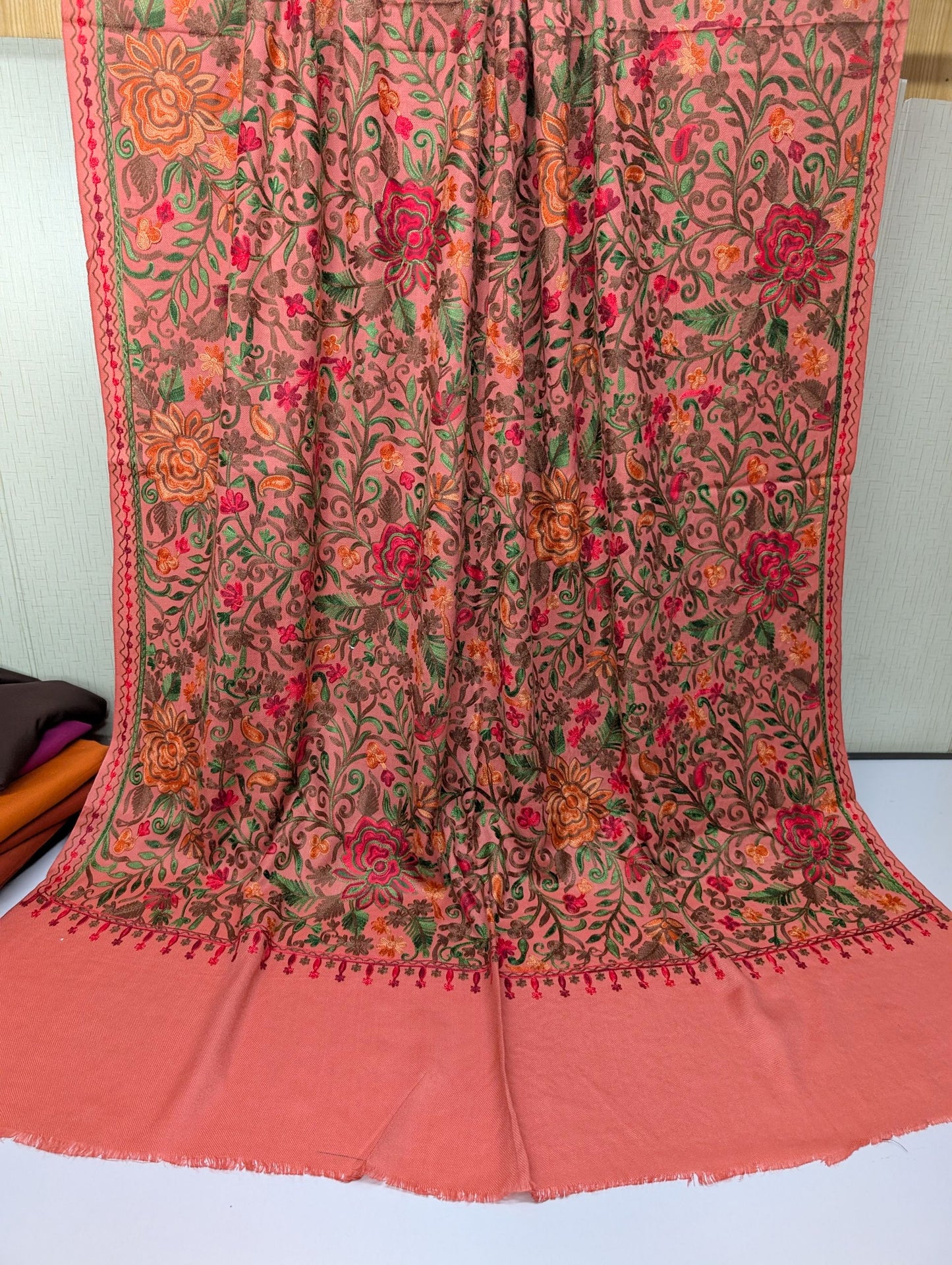 Pashmina Shawl Full Size | Kashmiri Embroidery | Pink