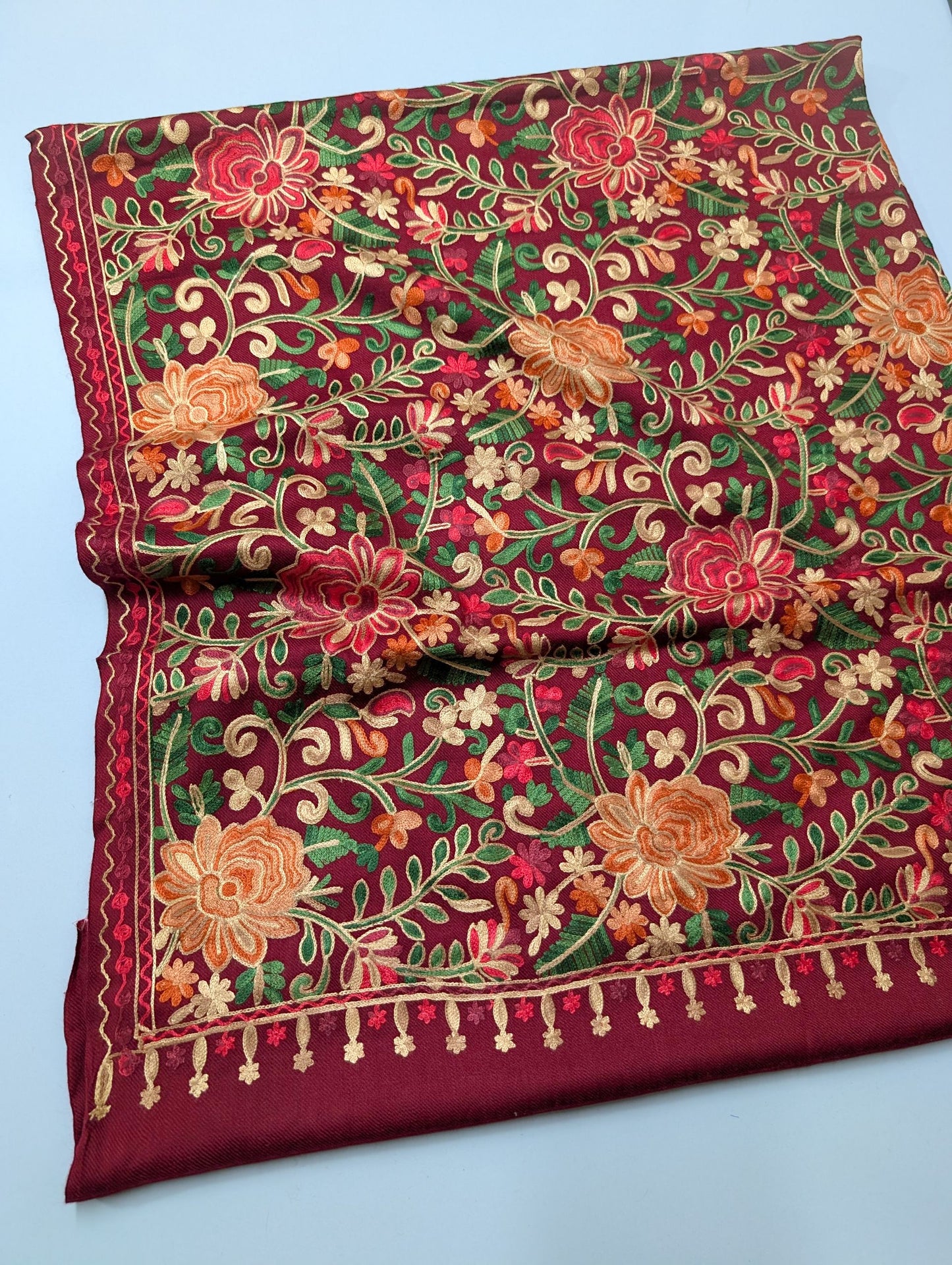Pashmina Shawl Full Size | Kashmiri Embroidery | Maroon