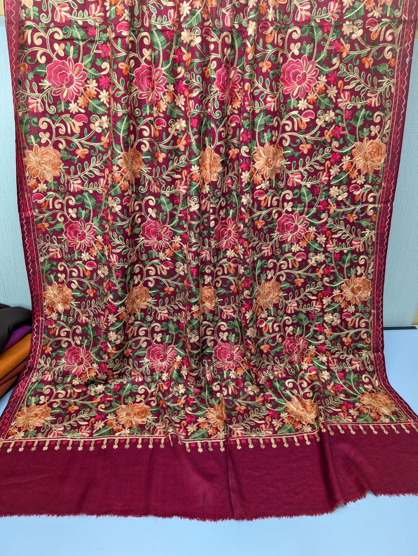Pashmina Shawl Full Size | Kashmiri Embroidery | Maroon