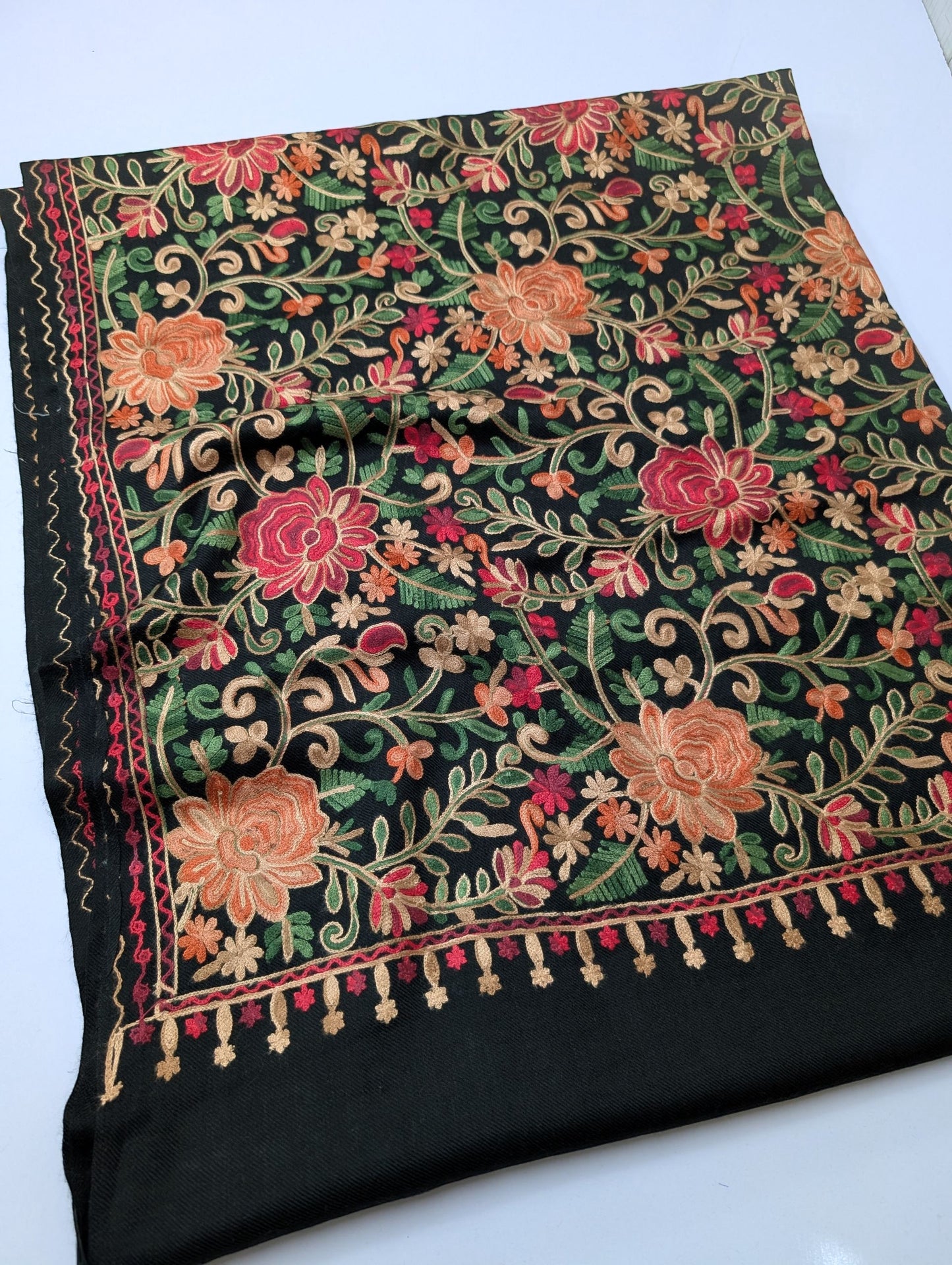 Pashmina Shawl Full Size | Kashmiri Embroidery | Black