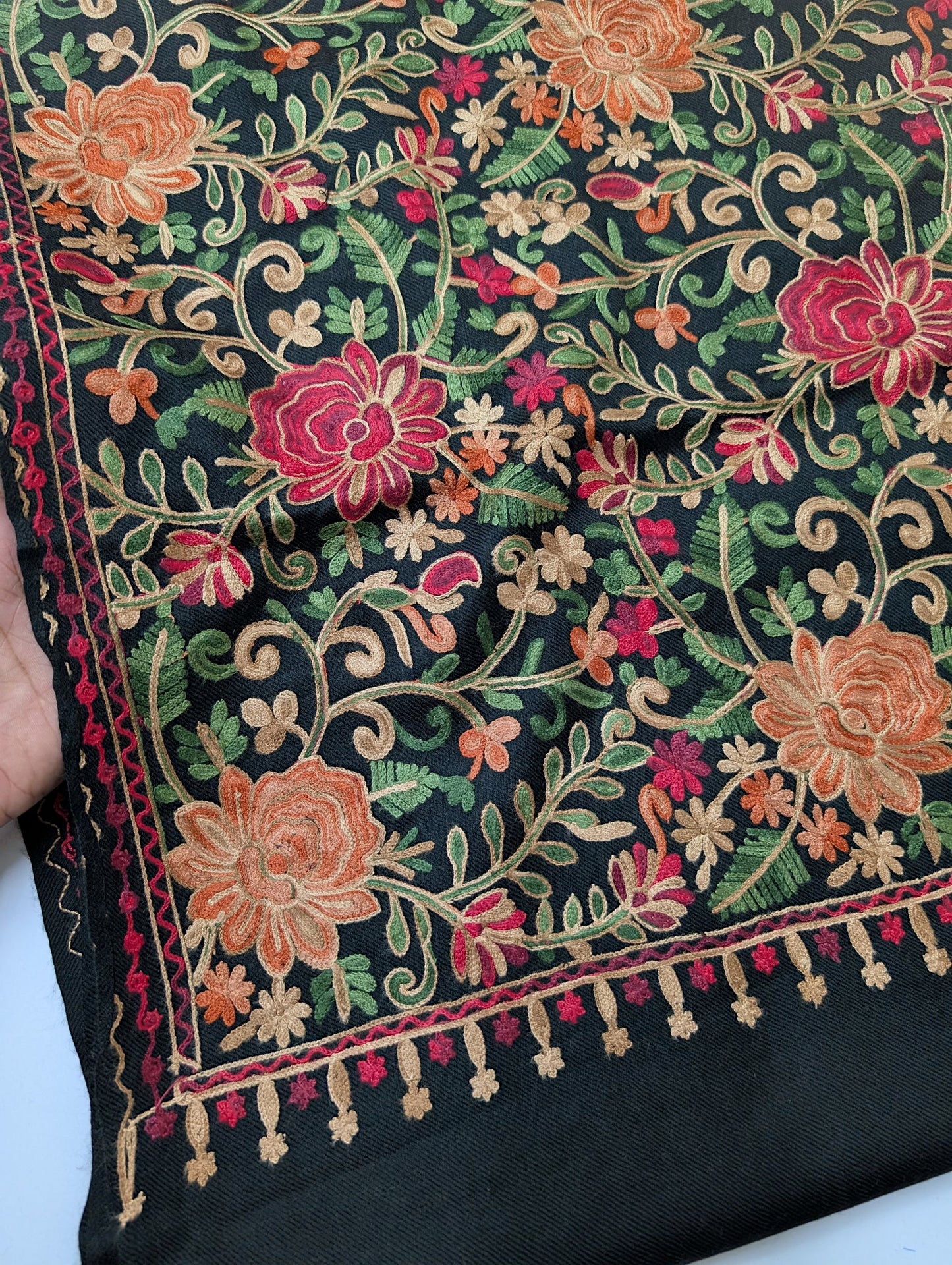 Pashmina Shawl Full Size | Kashmiri Embroidery | Black
