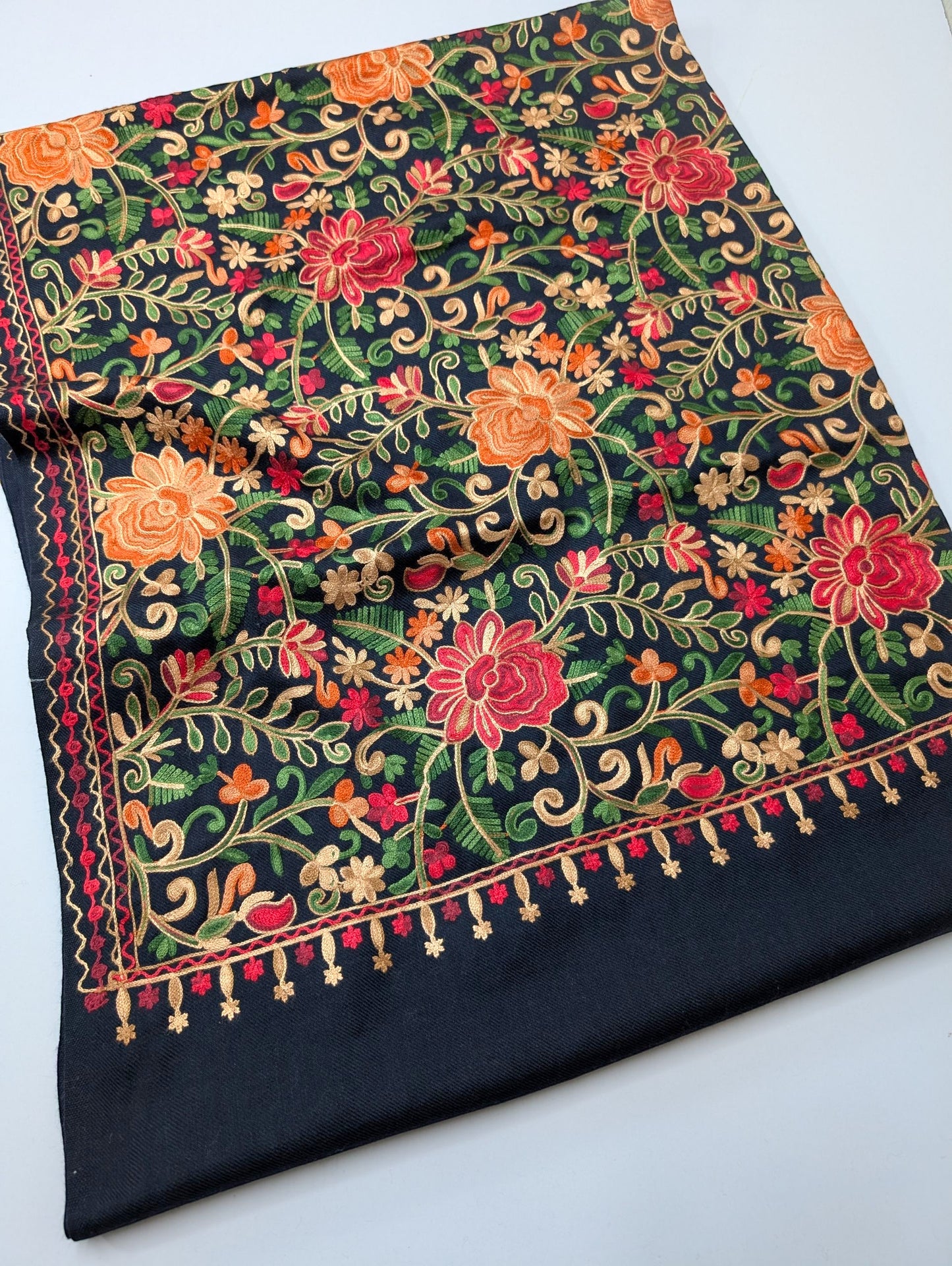 Pashmina Shawl Full Size | Kashmiri Embroidery | Navy Blue