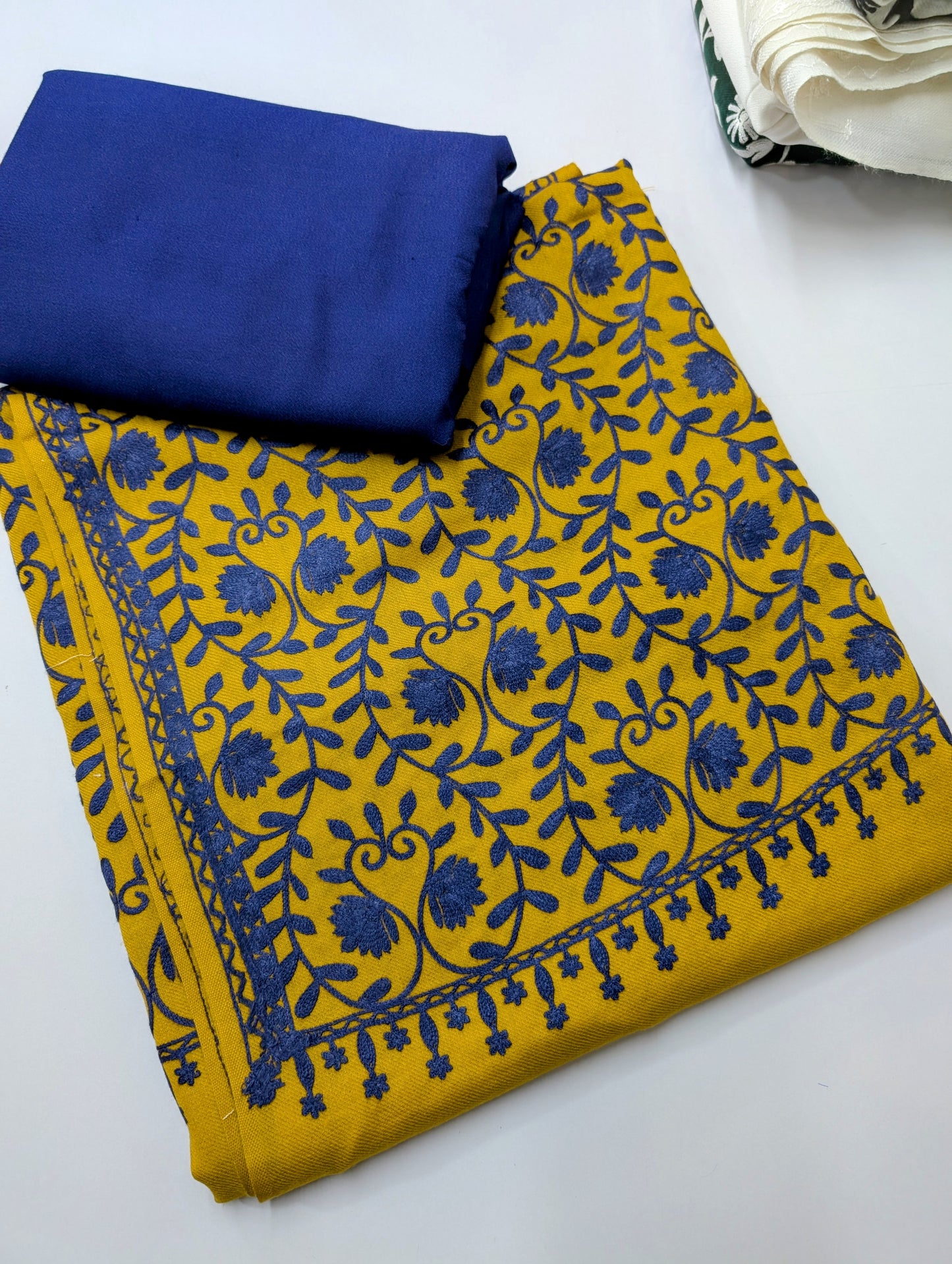 Pashmina 3 Piece Suit | Embroidered Shawl with Plain Suit Marina