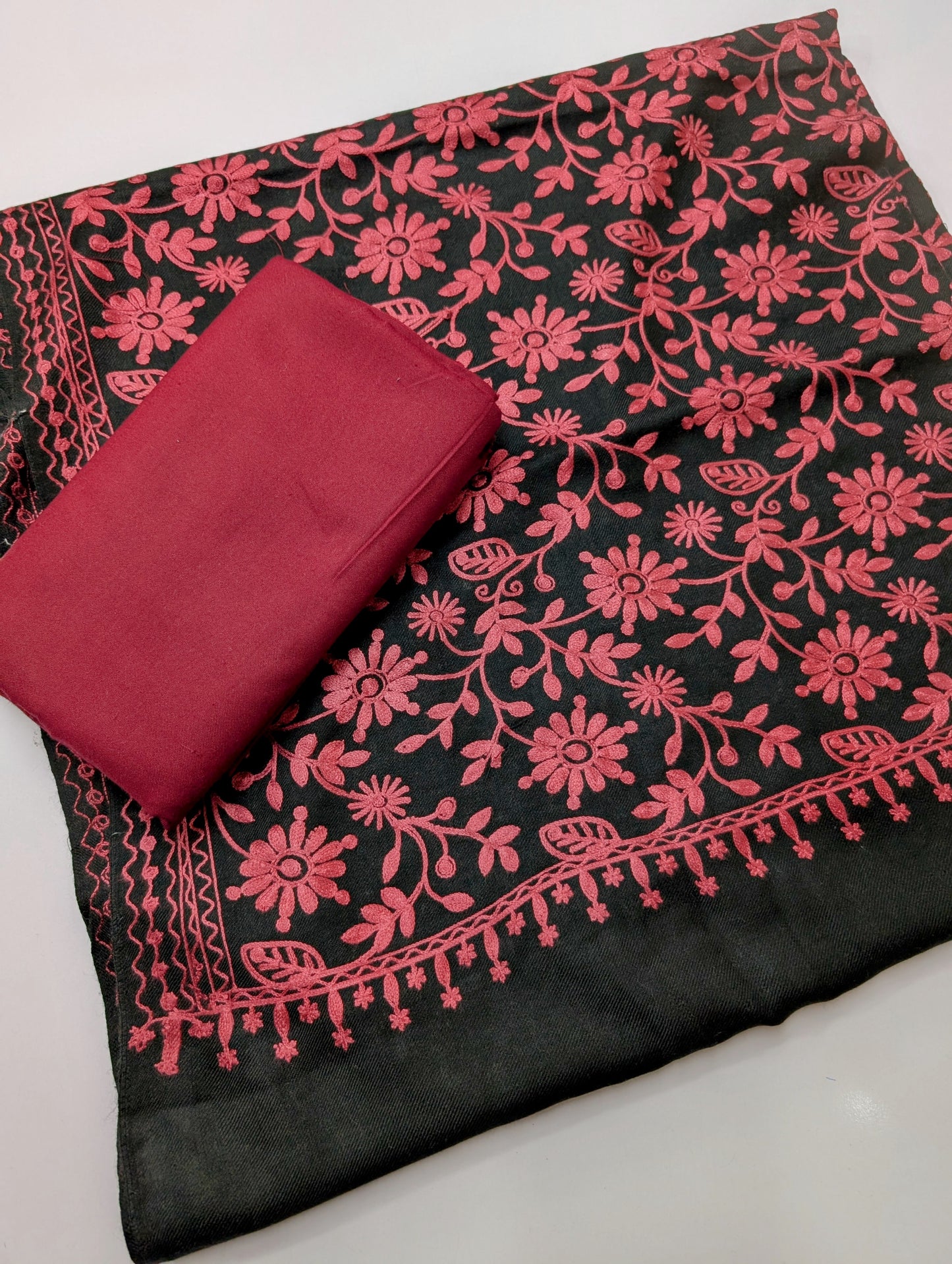 Pashmina 3 Piece Suit | Embroidered Shawl with Plain Suit Marina
