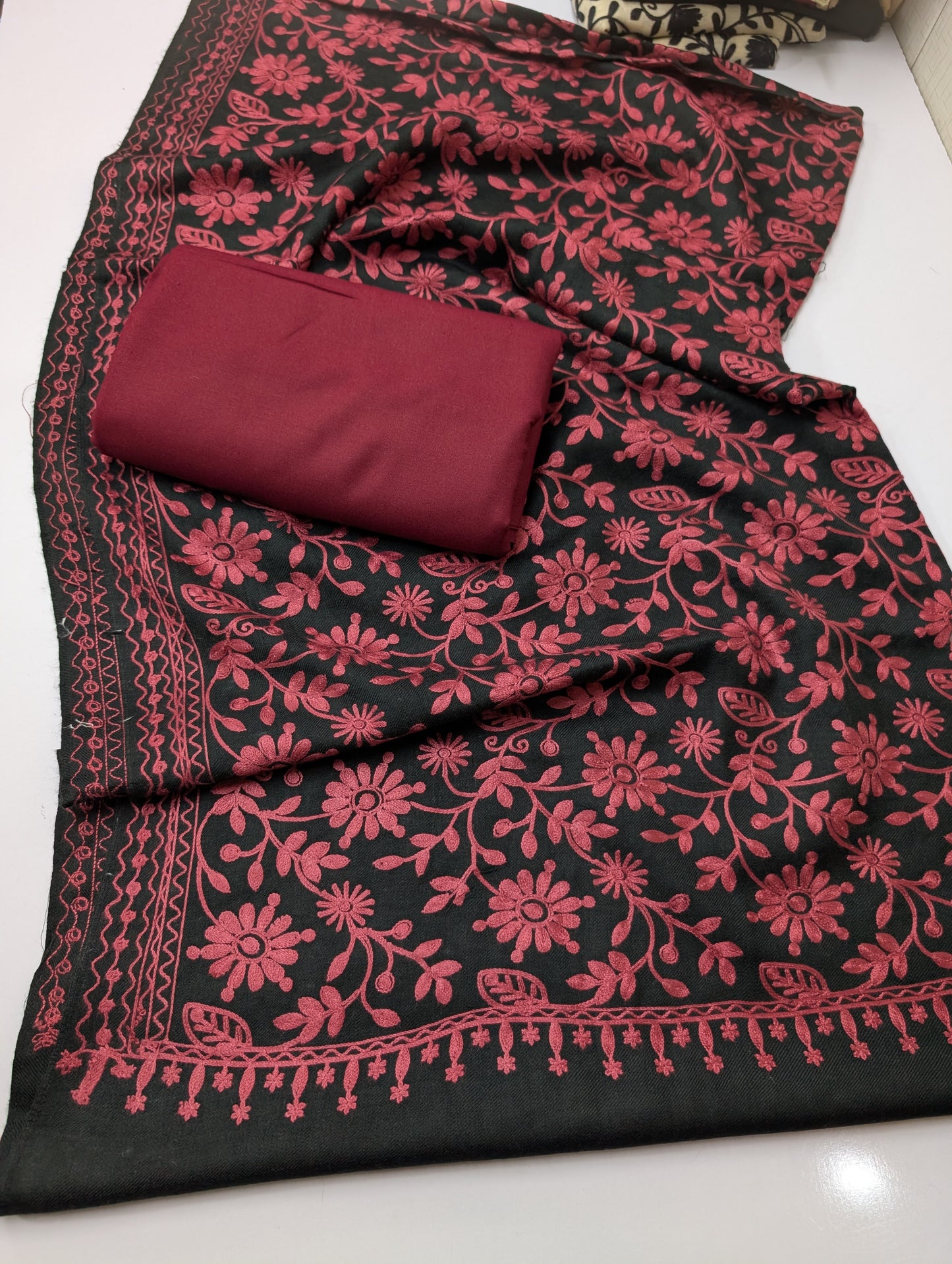 Pashmina 3 Piece Suit | Embroidered Shawl with Plain Suit Marina