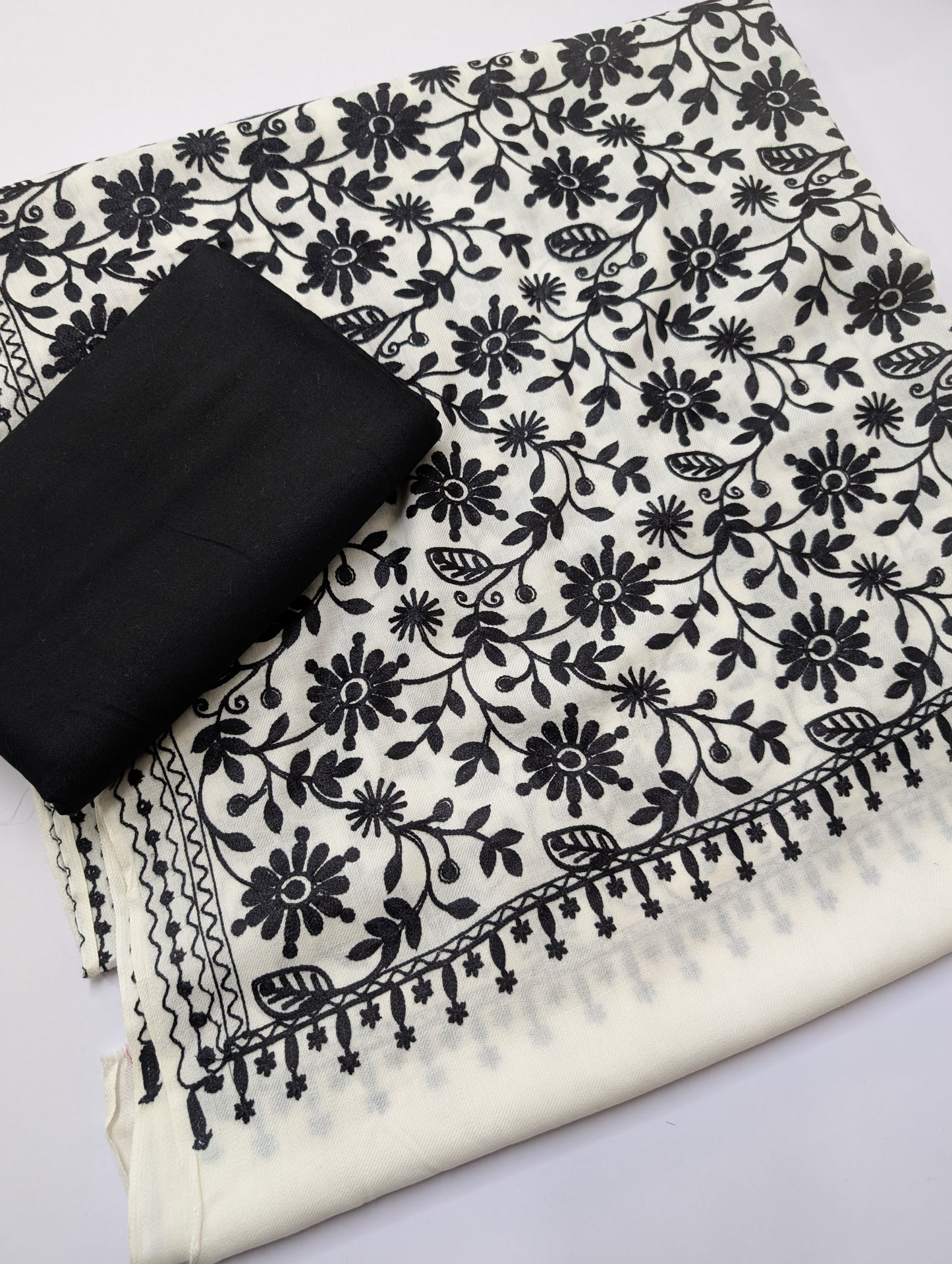 Pashmina 3 Piece Suit | Embroidered Shawl with Plain Suit Marina