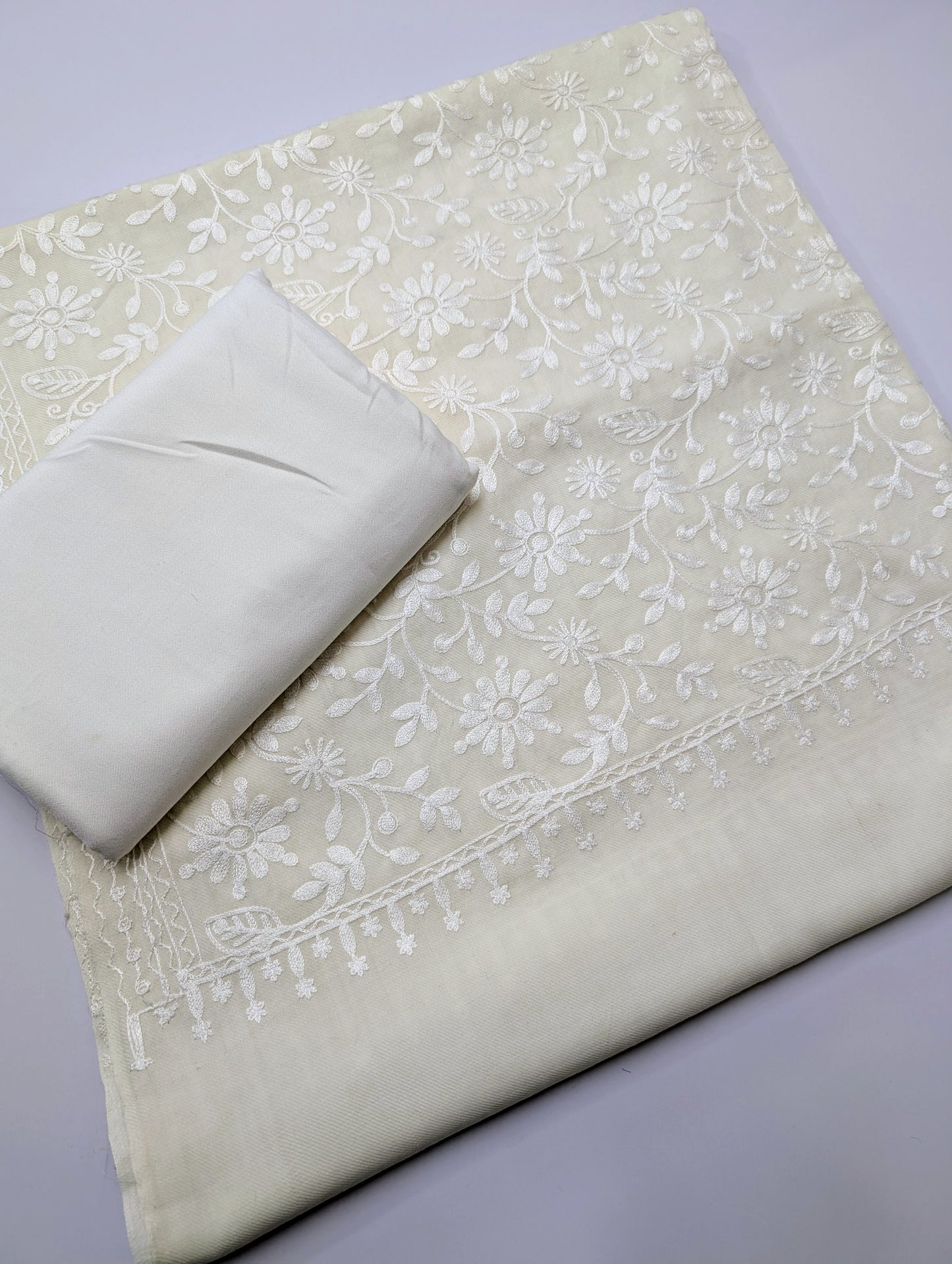 Pashmina 3 Piece Suit | Embroidered Shawl with Plain Suit Marina